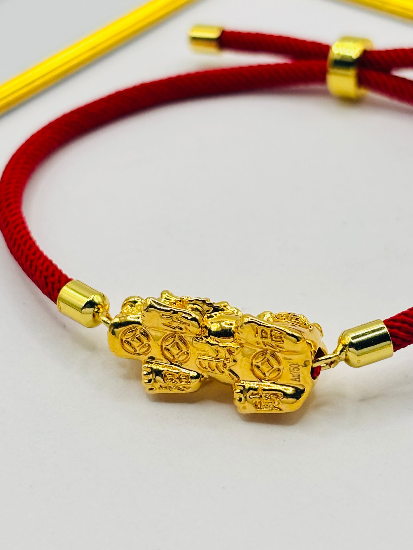 18K Gold Lucky Piyao/ Pi Xiu Bracelet Red String( Hollow Empty Inside) Extra Large