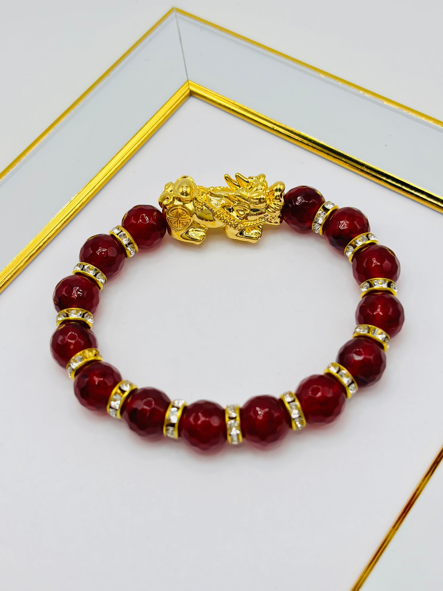 18K Gold Lucky Piyao/ Pi Xiu Bracelet Red Agate ( Hollow Empty Inside) XXL