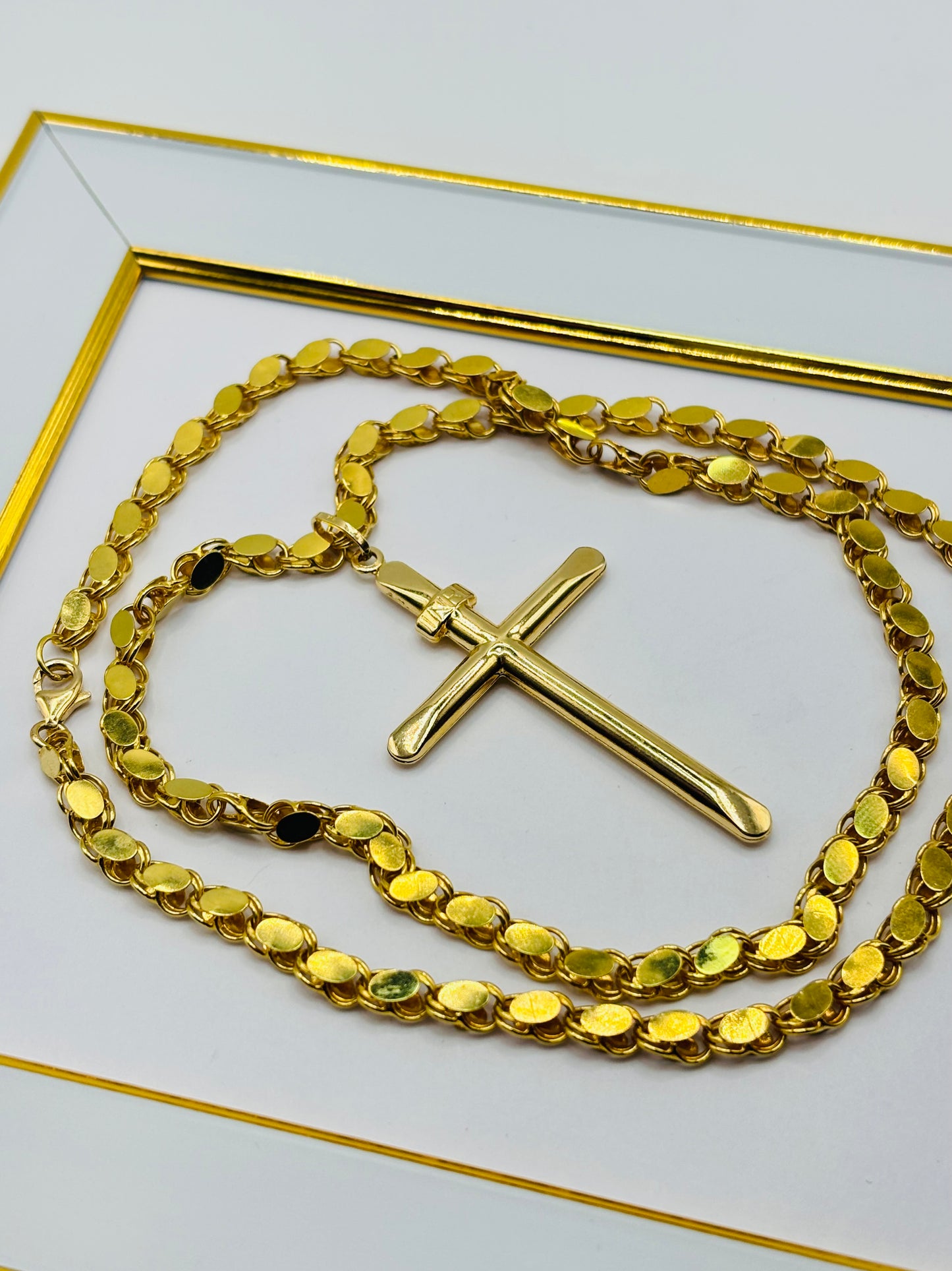 18K Gold Damascus Chain with Cross Pendant Set