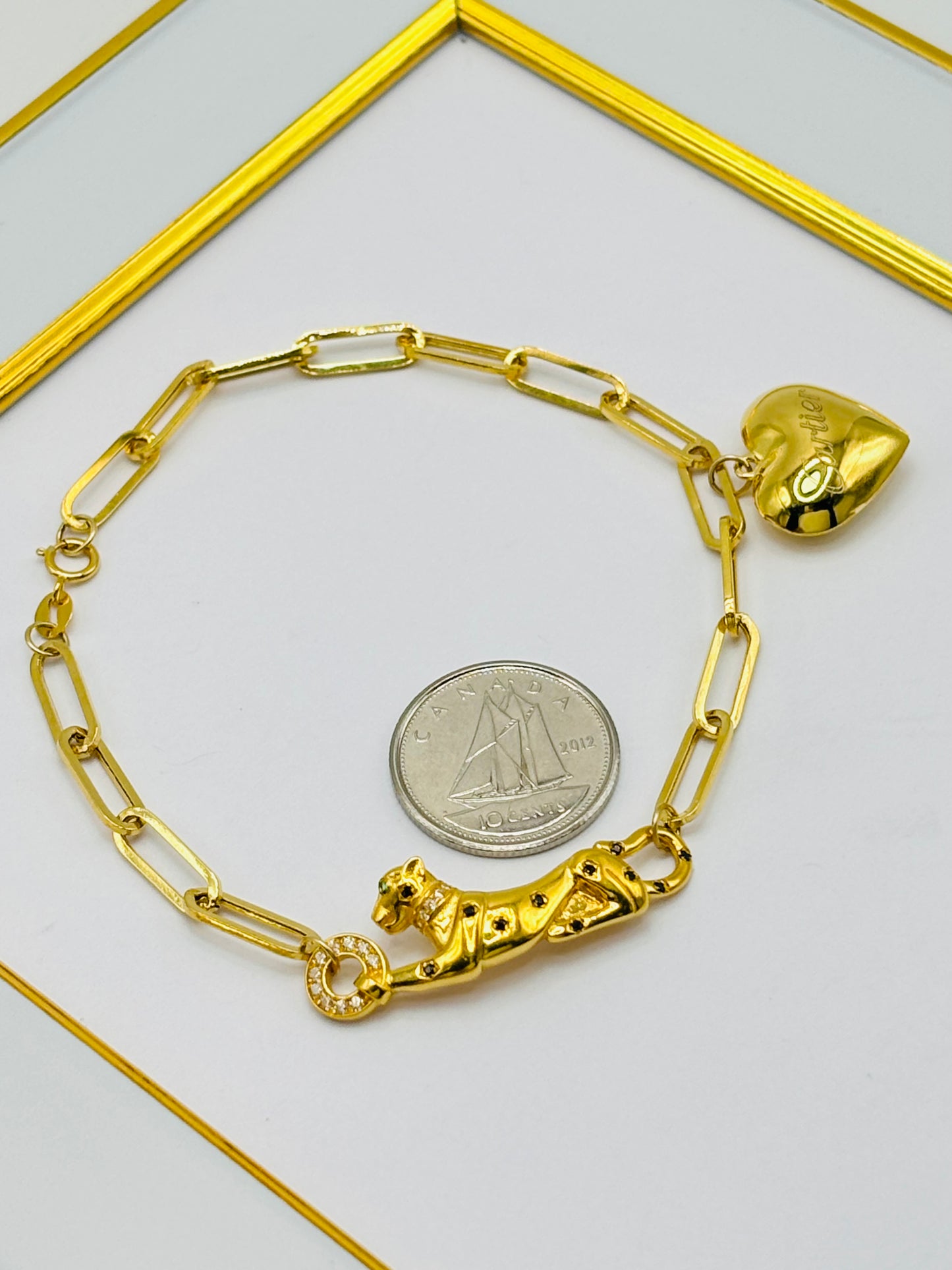 18K Gold Paperclip Panther Bracelet