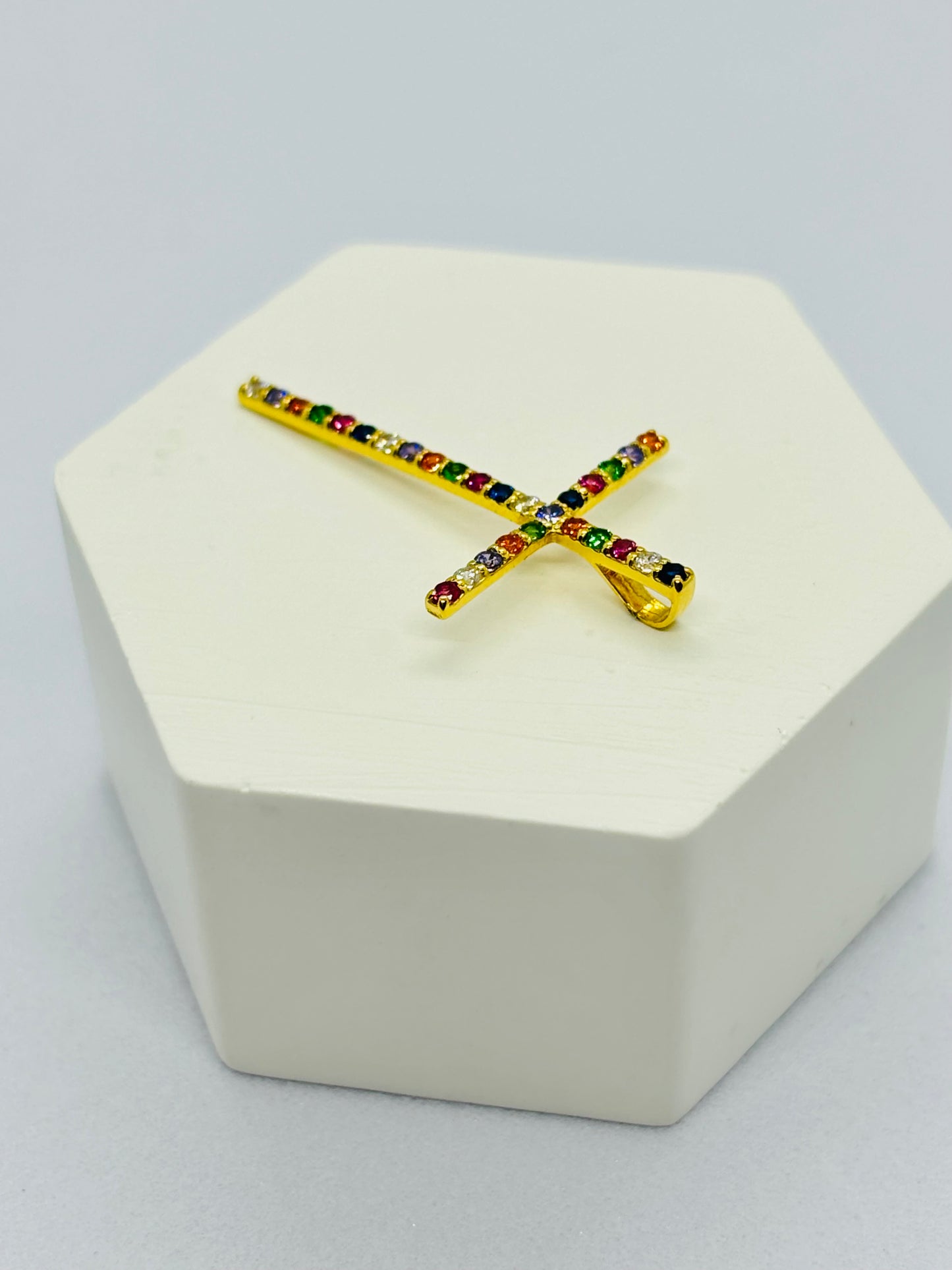 18K Gold Multicolour Cross Pendant