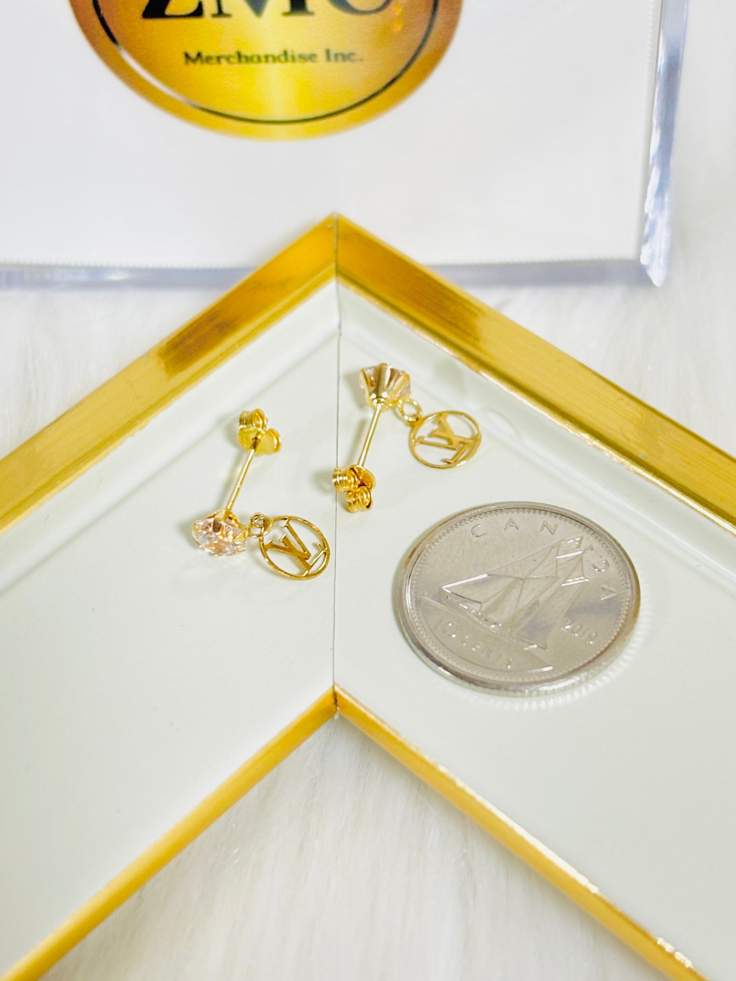 18K Gold Dangling Zircon Stone Earrings