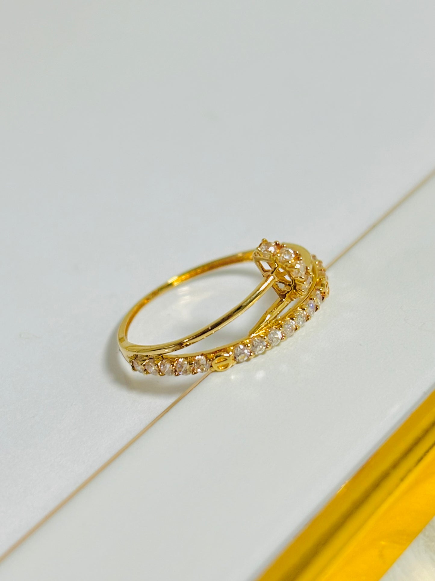 18K Gold Nail and Love Combination Zirconia Stone Ring