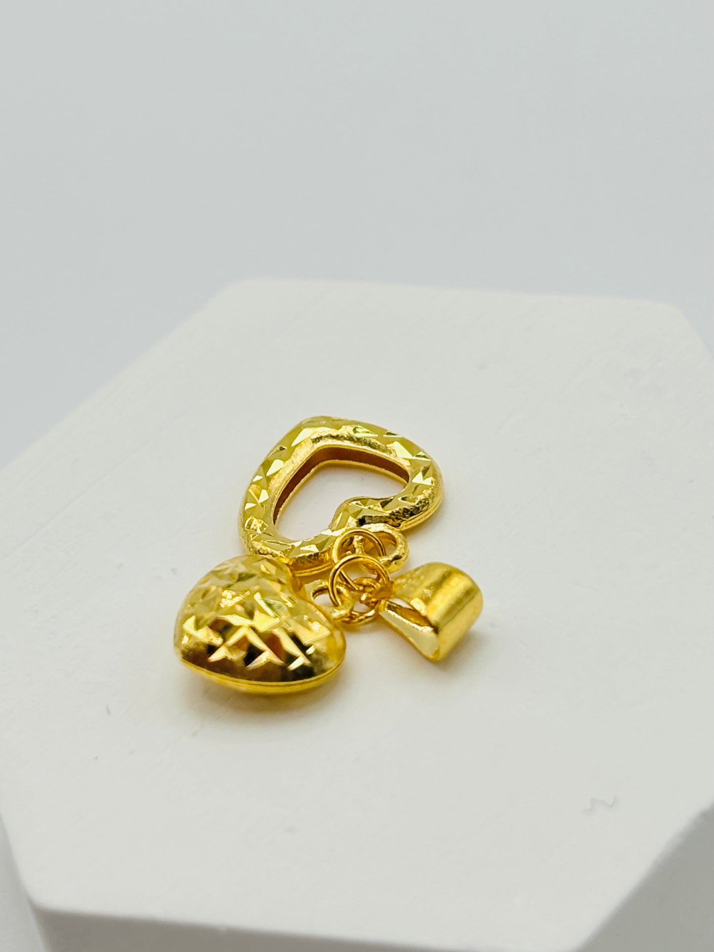 18K Gold Heart Double Pendant
