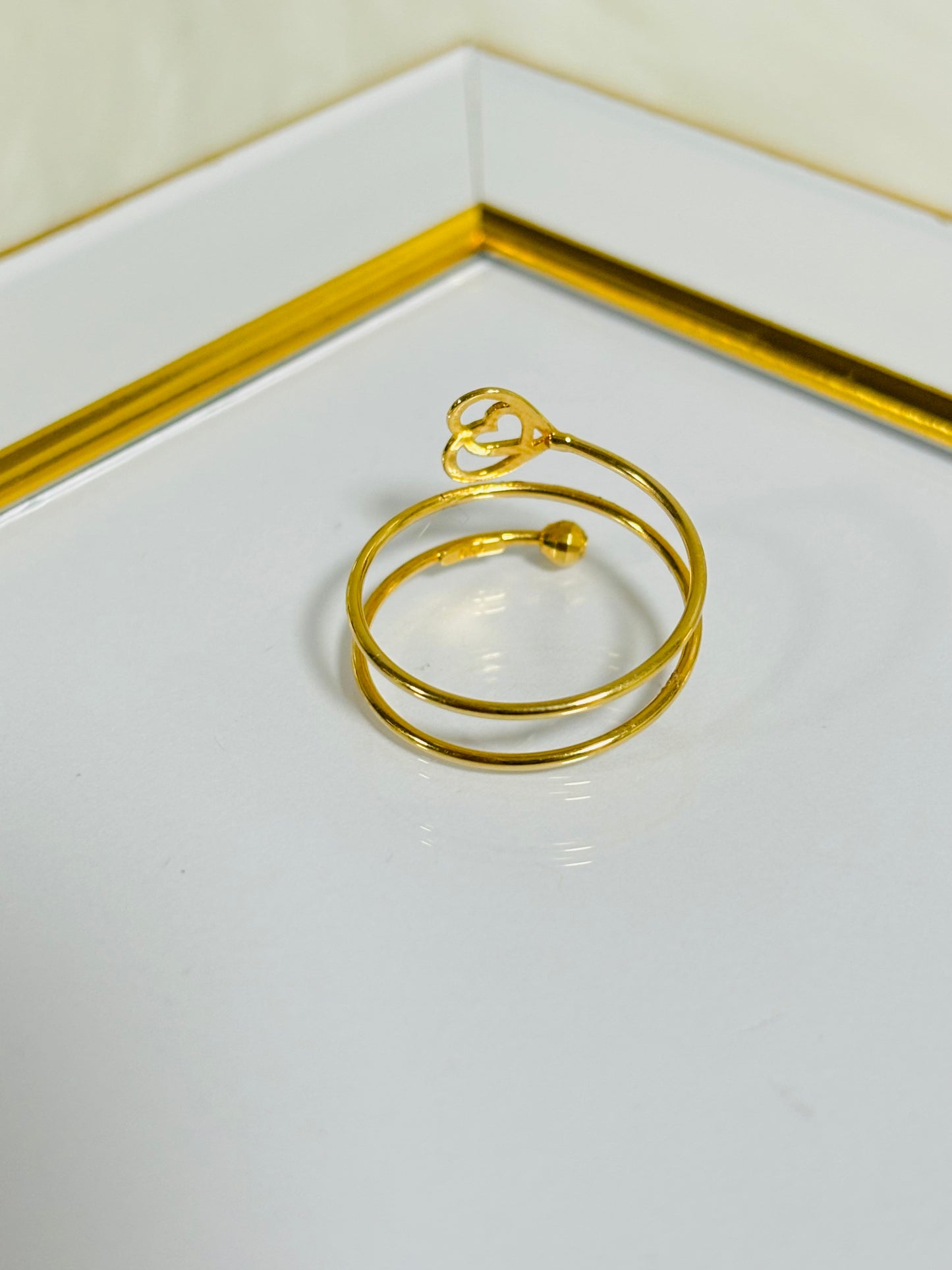 18K Gold Spiral with Heart Ring