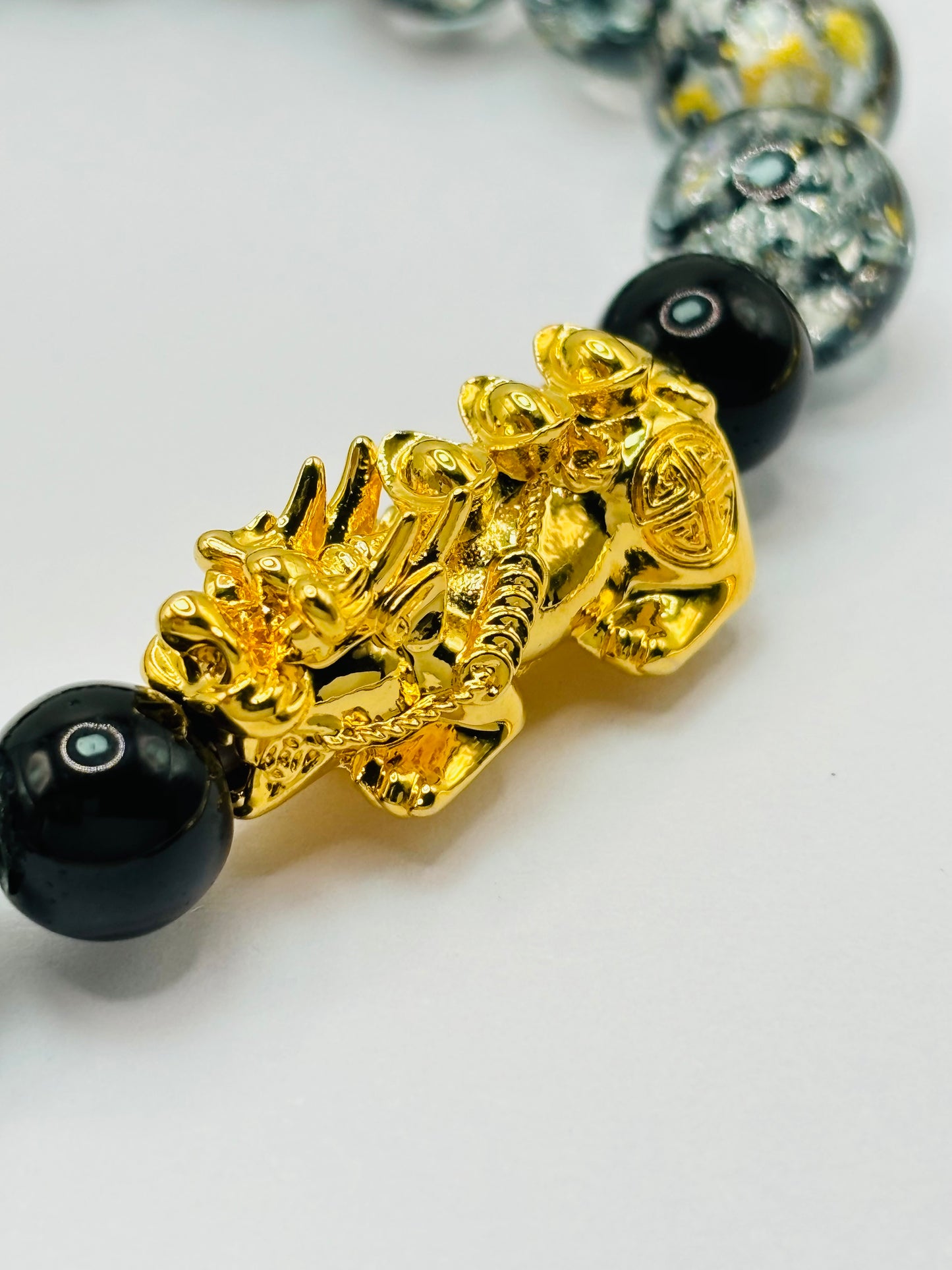 18K Gold Lucky Piyao/ Pi Xiu Glass Beads Stone ( Hollow Empty Inside) Extra Large Size