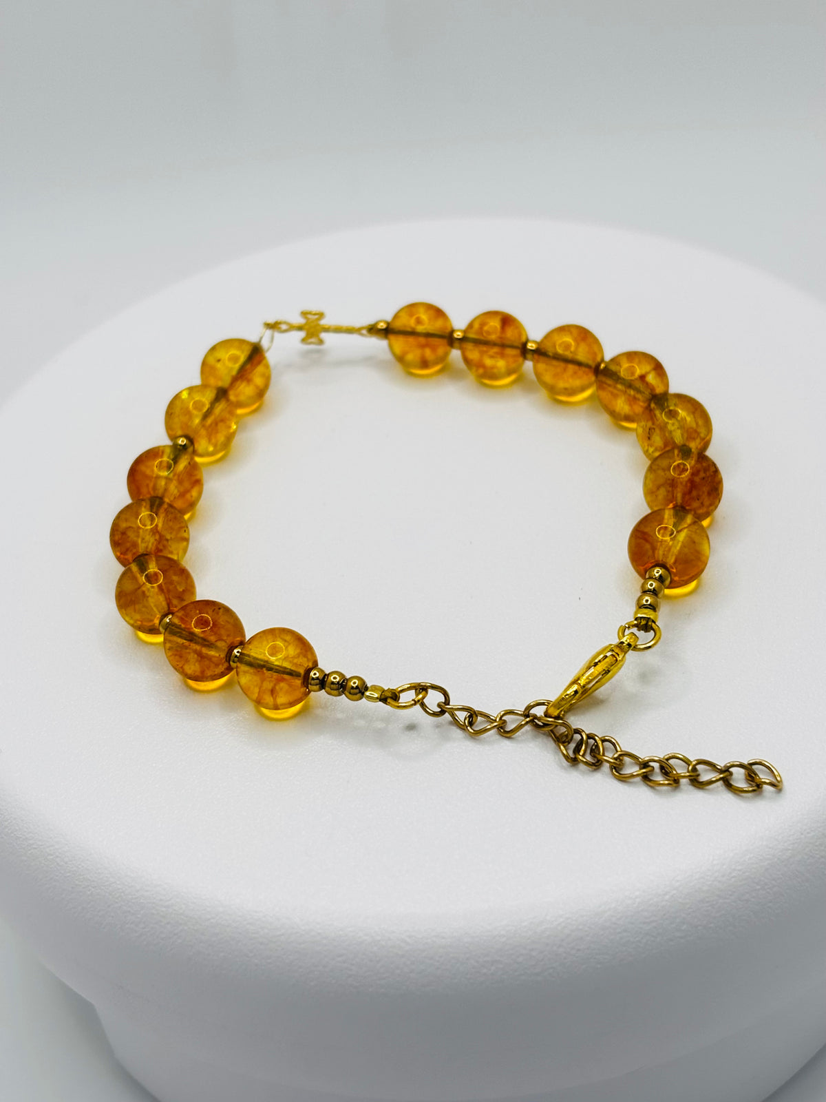 18K Gold Cross Citrine Bracelet ( Hollow Empty Inside)