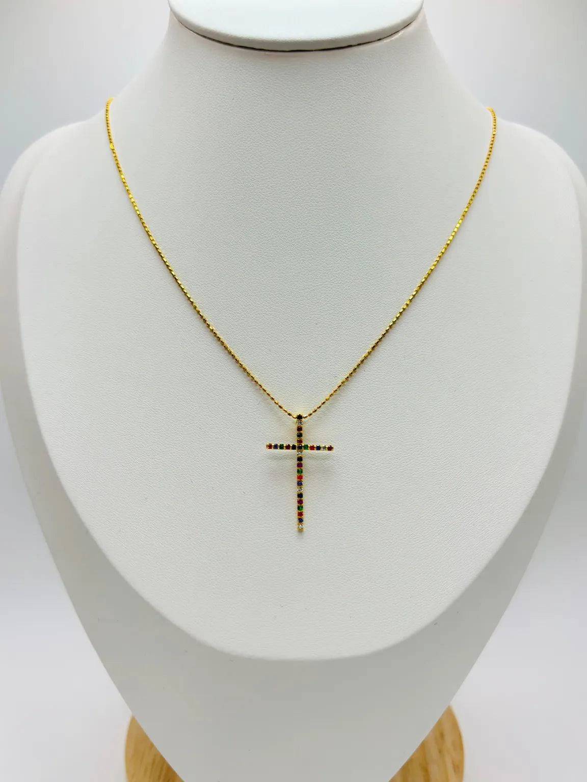 18K Gold Multicolor Cross Necklace