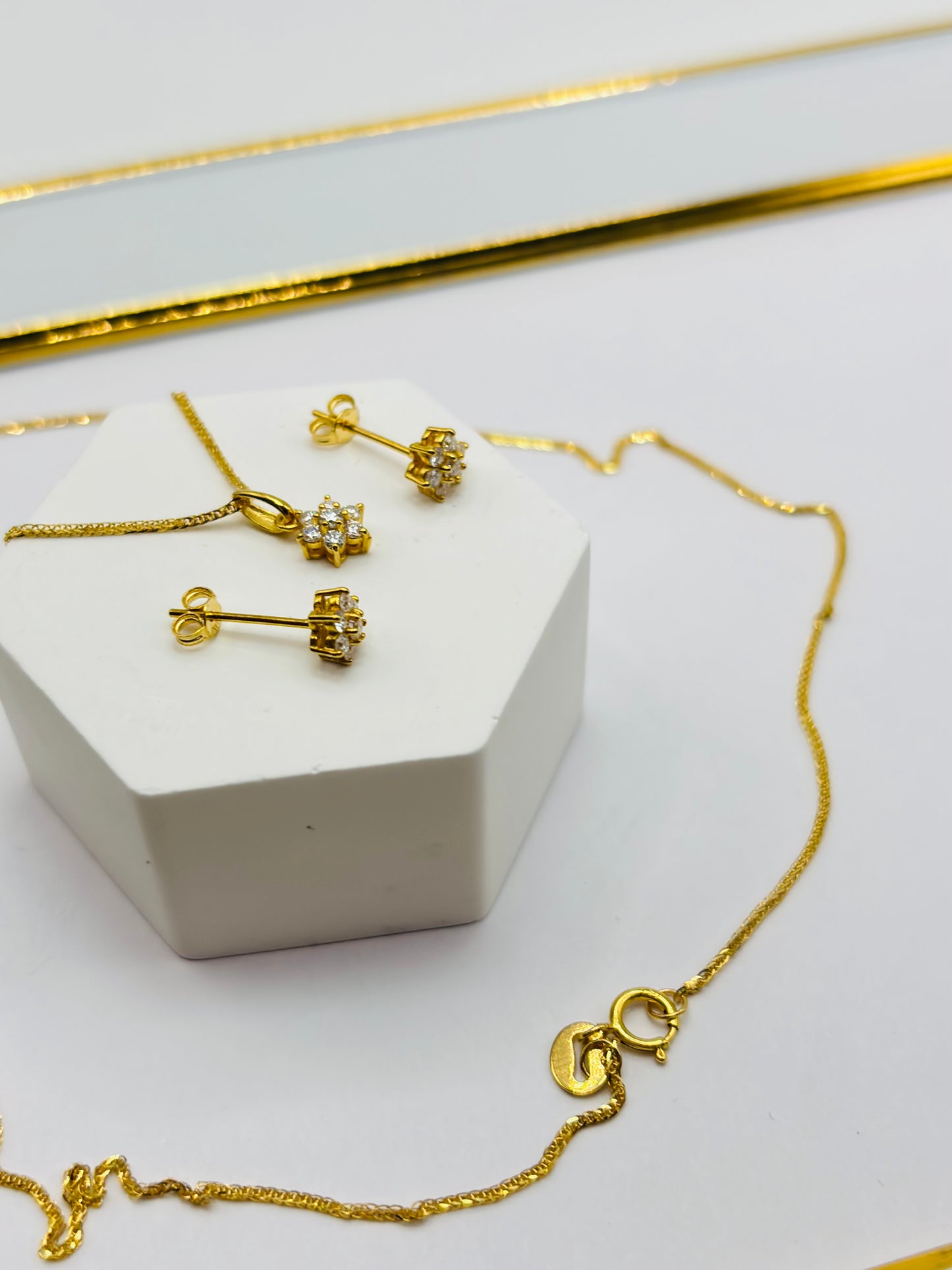 18K Gold Necklace and Earrings Rositas Moissanite Diamond Set