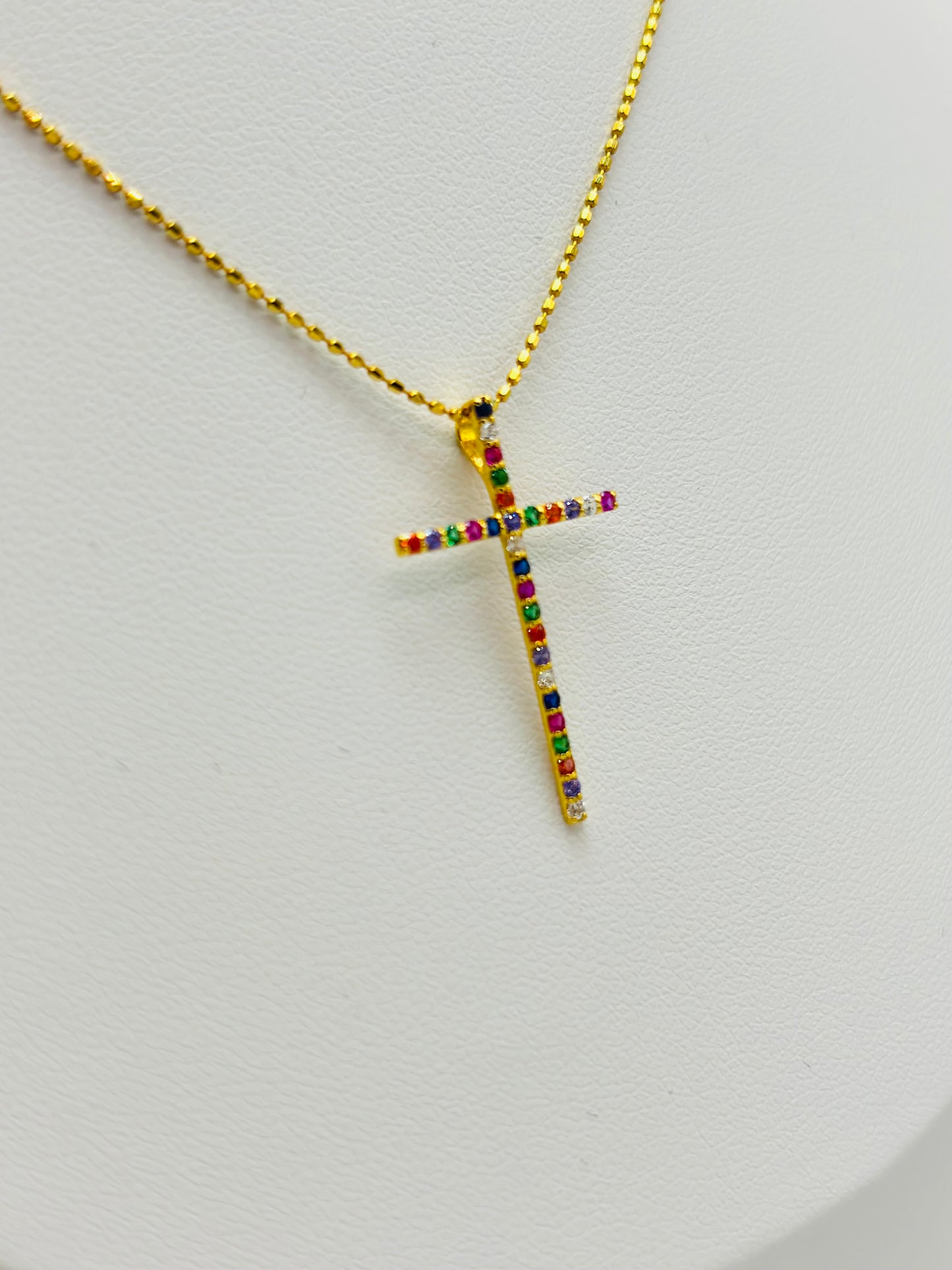 18K Gold Multicolor Cross Necklace