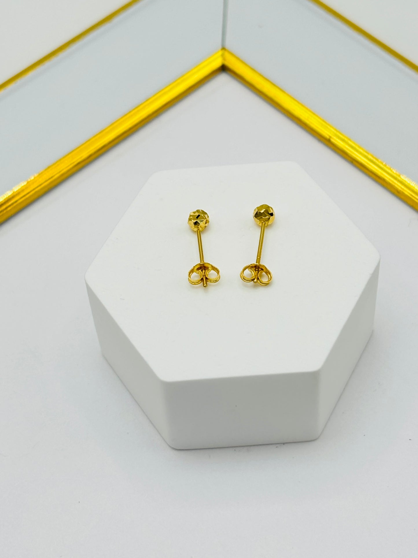 18K Gold Plain Small Diamond Cut Ball Kids Earrings