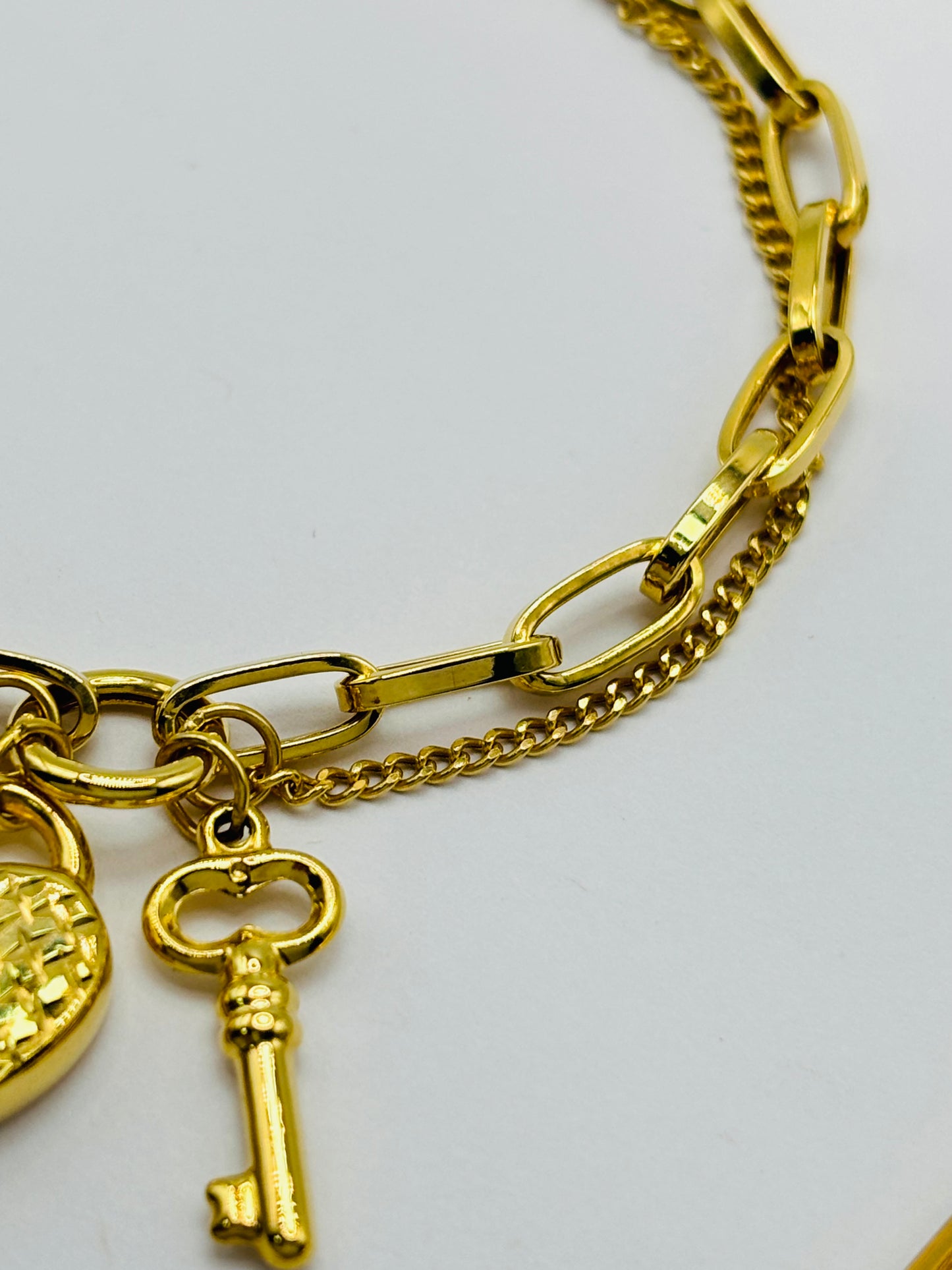 K18 Japan Gold Double Bracelet with Hearth & key Charm Bracelet