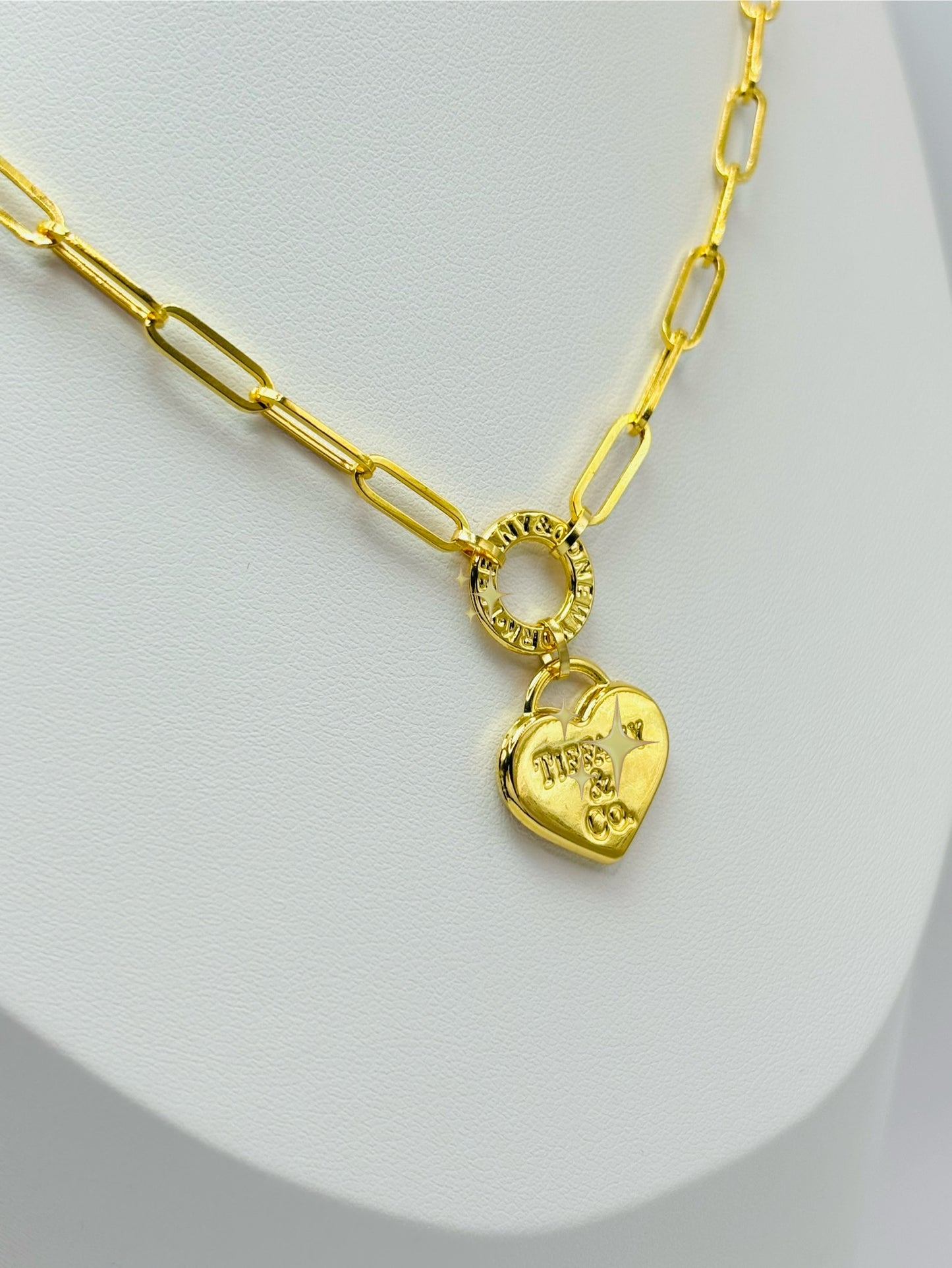 18K Gold Paperclip Attached Heart Necklace