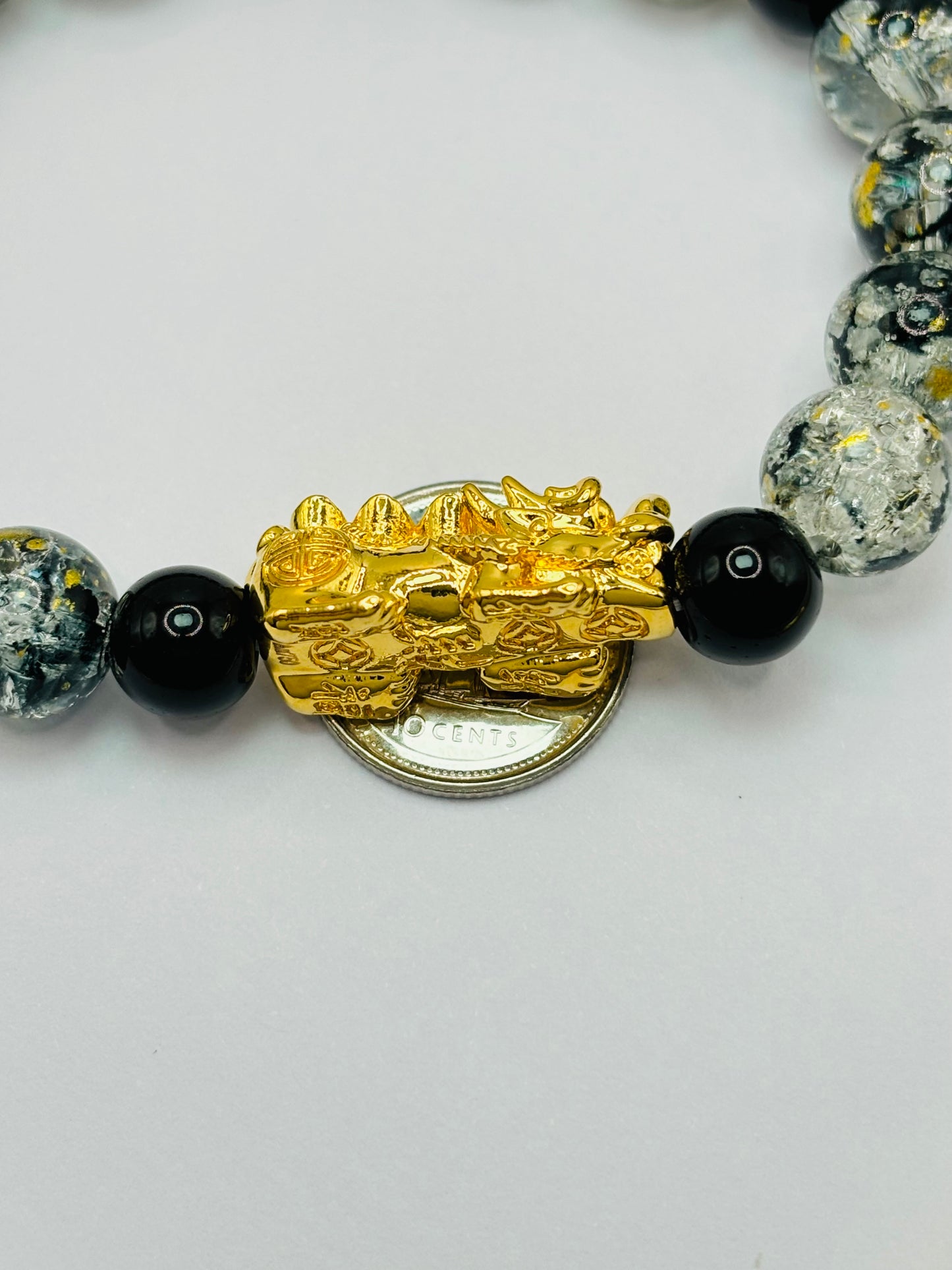 18K Gold Lucky Piyao/ Pi Xiu Glass Beads Stone ( Hollow Empty Inside) Extra Large Size