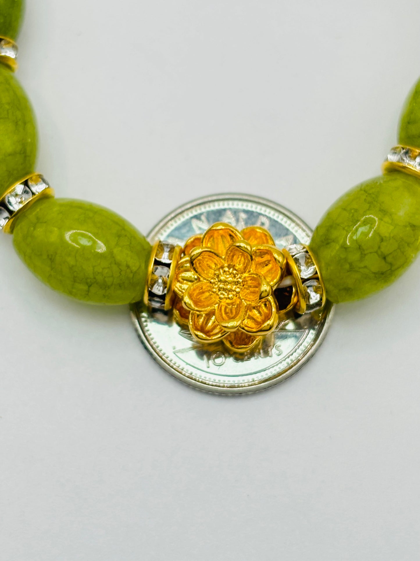 18K Gold Lucky Lotus Flower Jade Stone ( Hollow Empty Inside) Medium Size