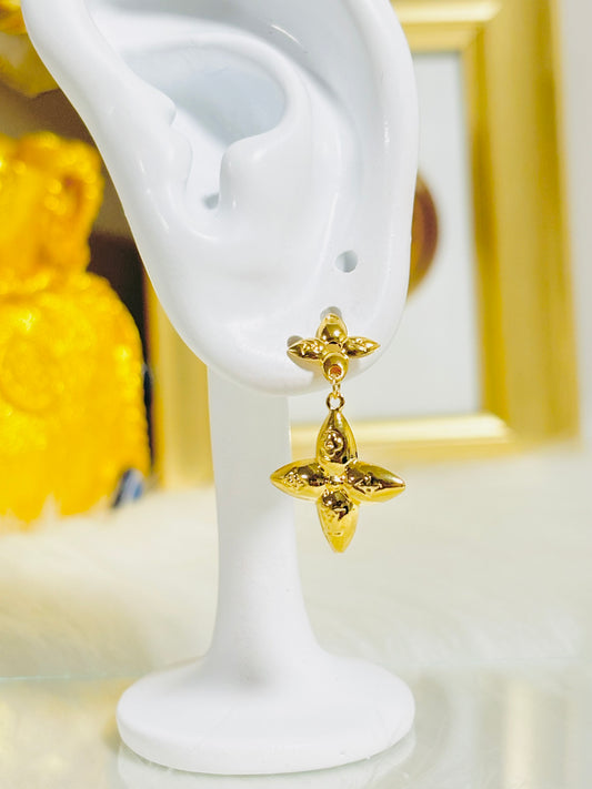 18K Gold Blossom Earrings Dangling