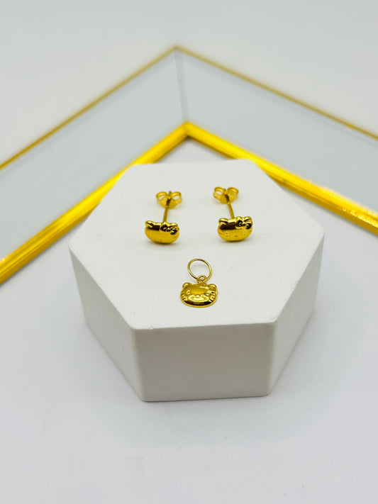18K Gold HK Earrings and Pendant Set Kids