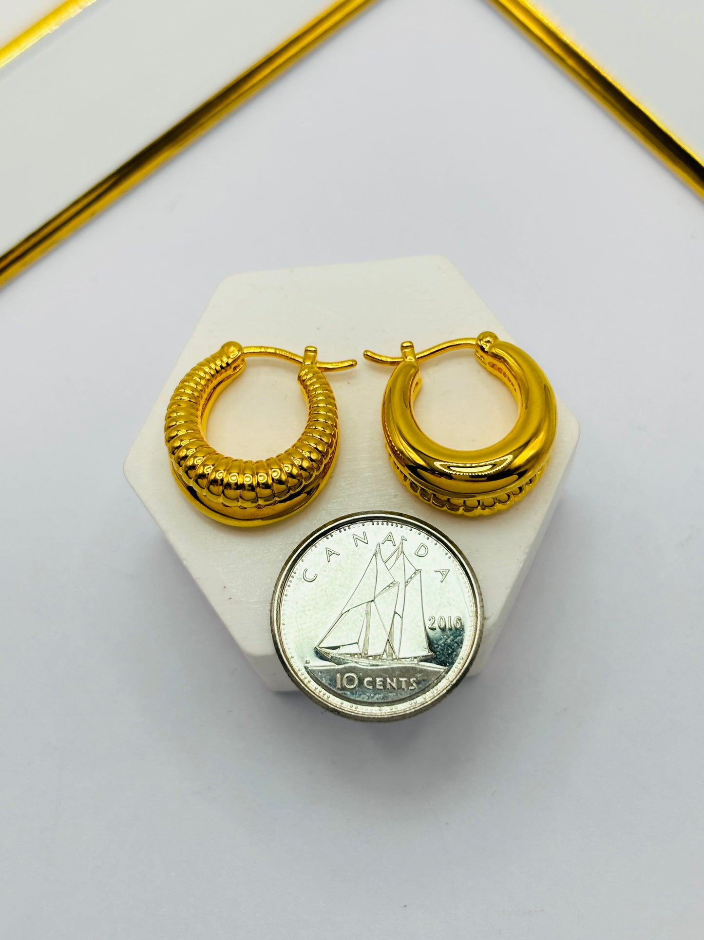 18K Gold Plain/Door Knocker Loop Earrings Back to Back Design (Electroform)