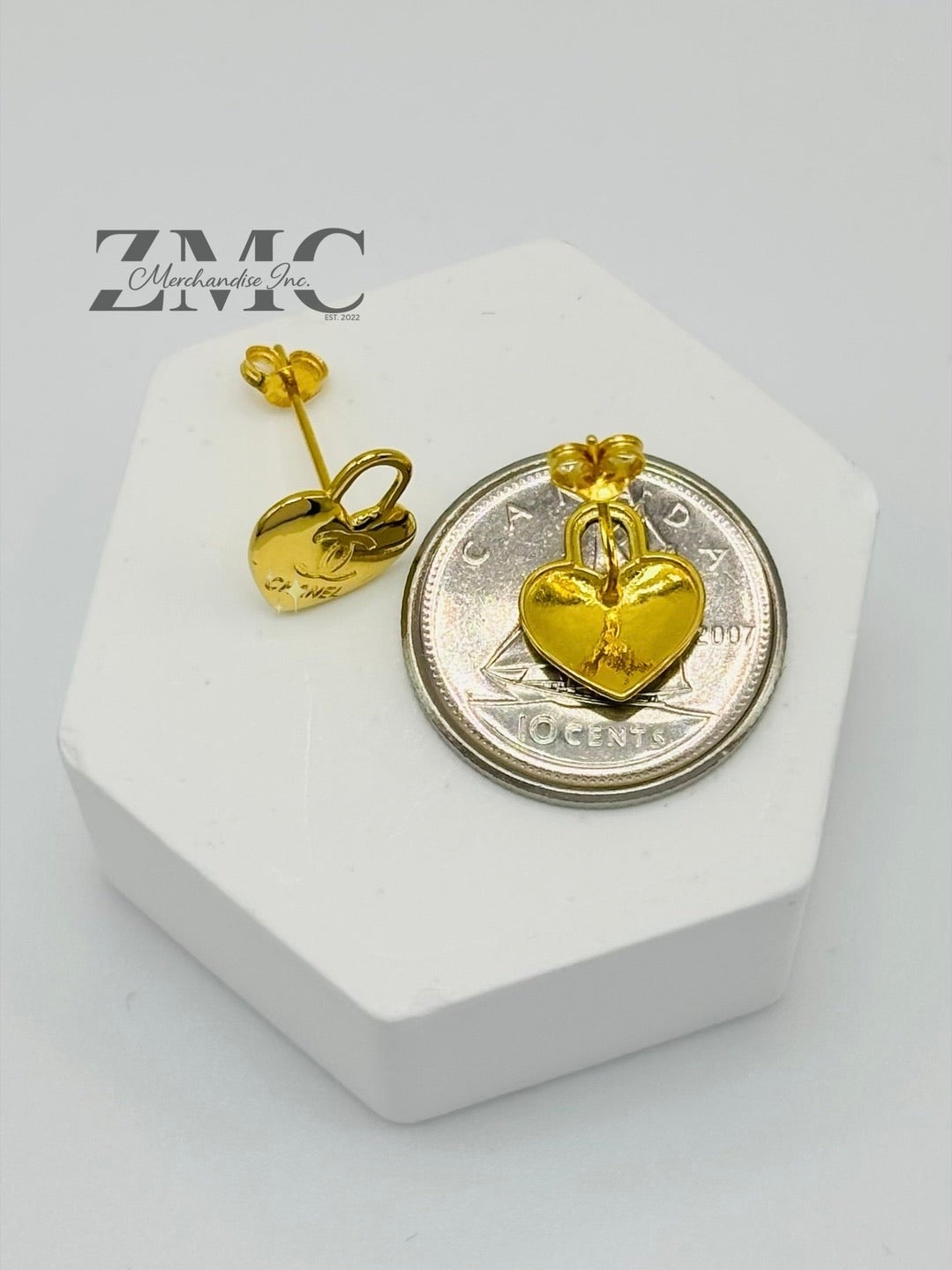 18K Gold Heart C Earrings