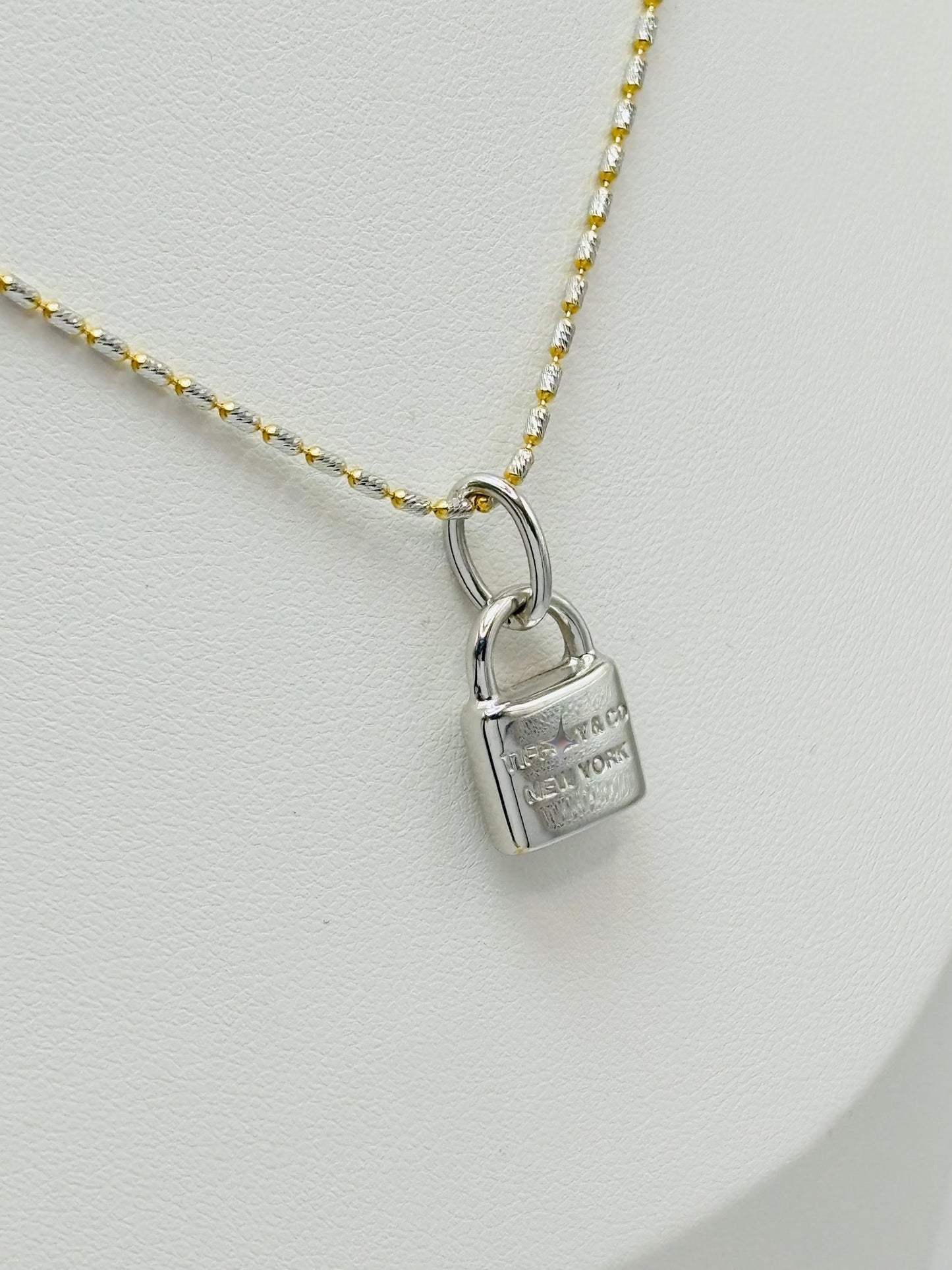 18K White/Yellow Gold with Padlock Pedant Necklace Set