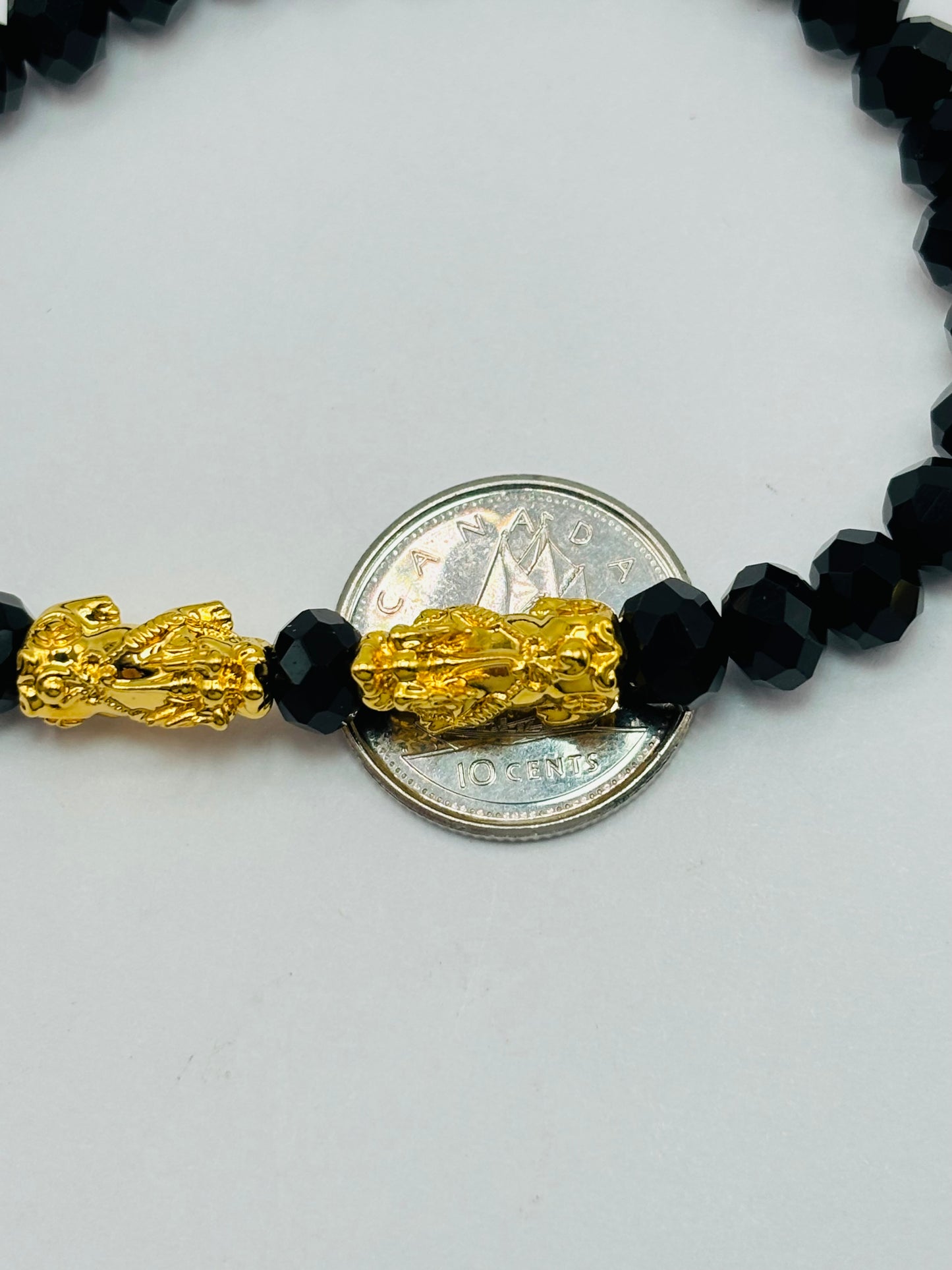18K Gold  Double Lucky Piyao/ Pi Xiu Black Stone  ( Hollow Empty Inside) Small Size