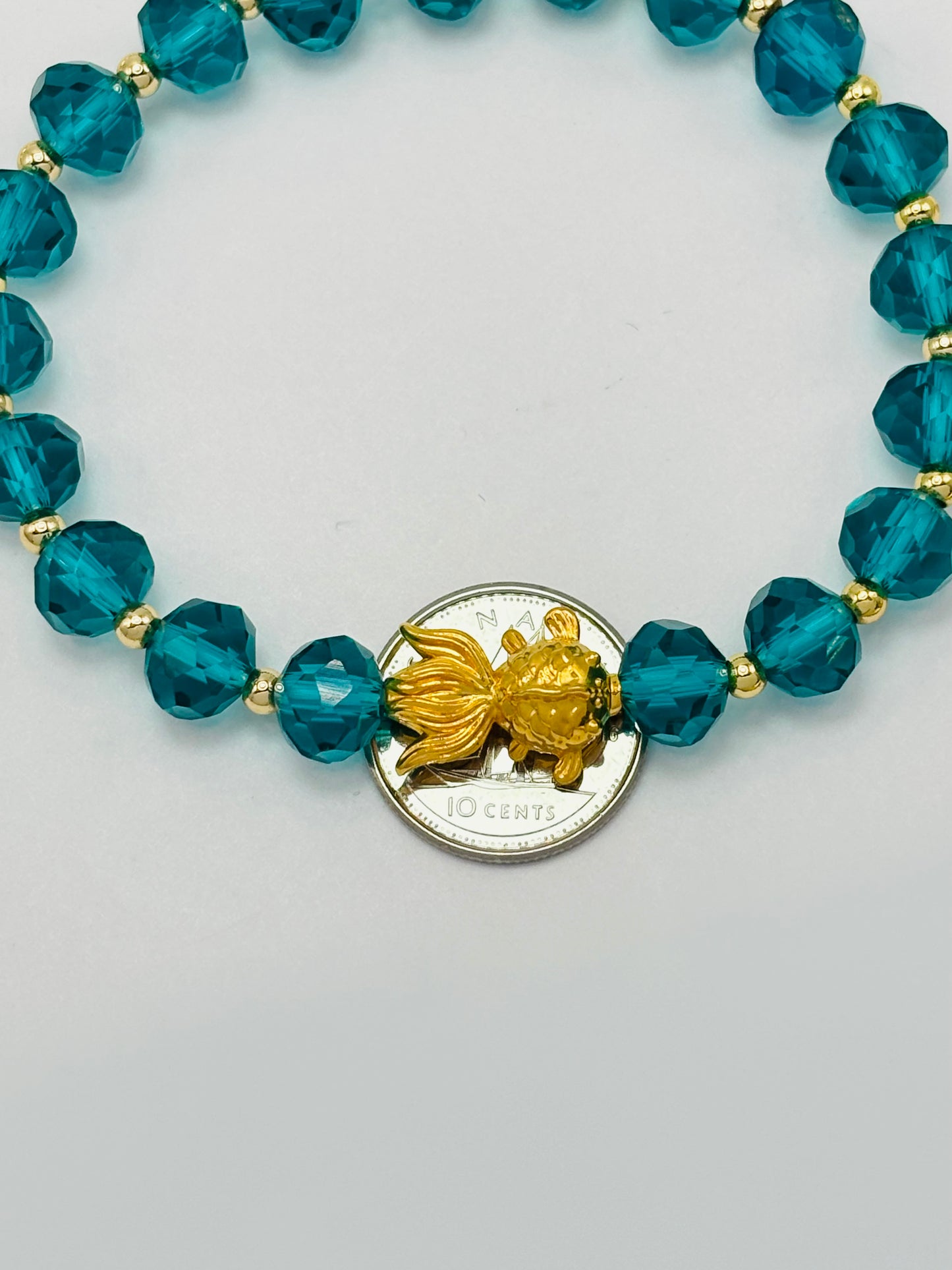 18K Gold Lucky Koi Fish Blue/Green Stone ( Hollow Empty Inside) Medium Size