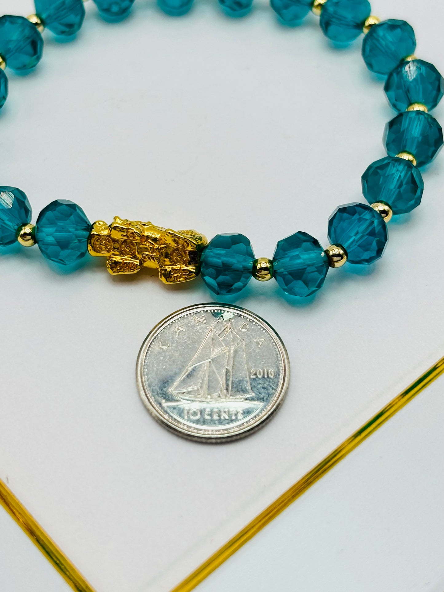 18K Gold  Lucky Piyao/ Pi Xiu Blue/Green Stone  ( Hollow Empty Inside) Medium Size