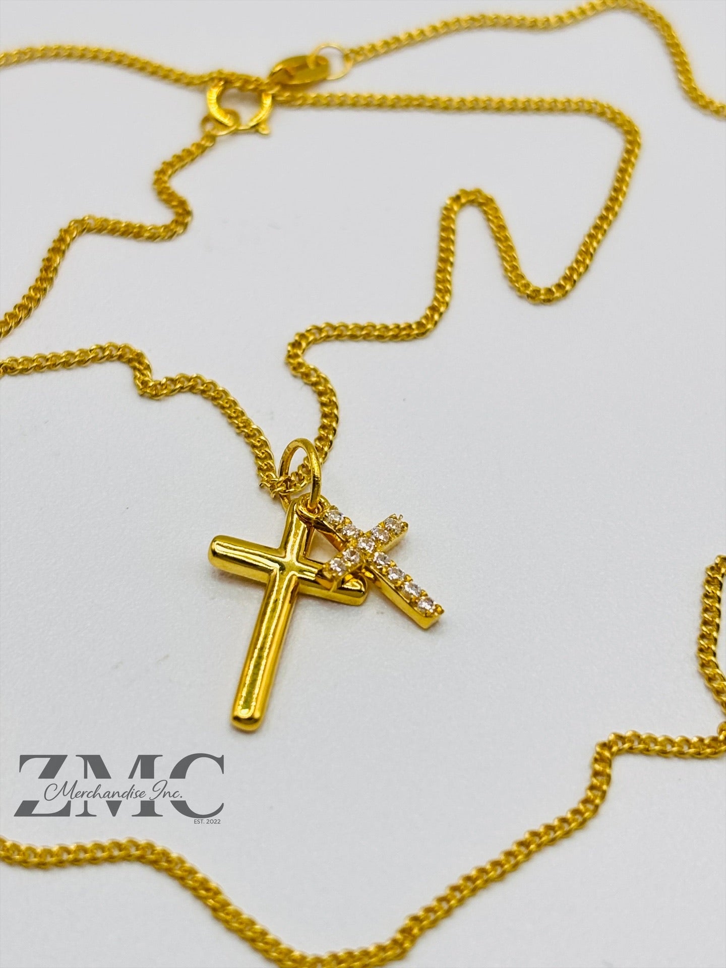 18K Gold Double Cross Necklace