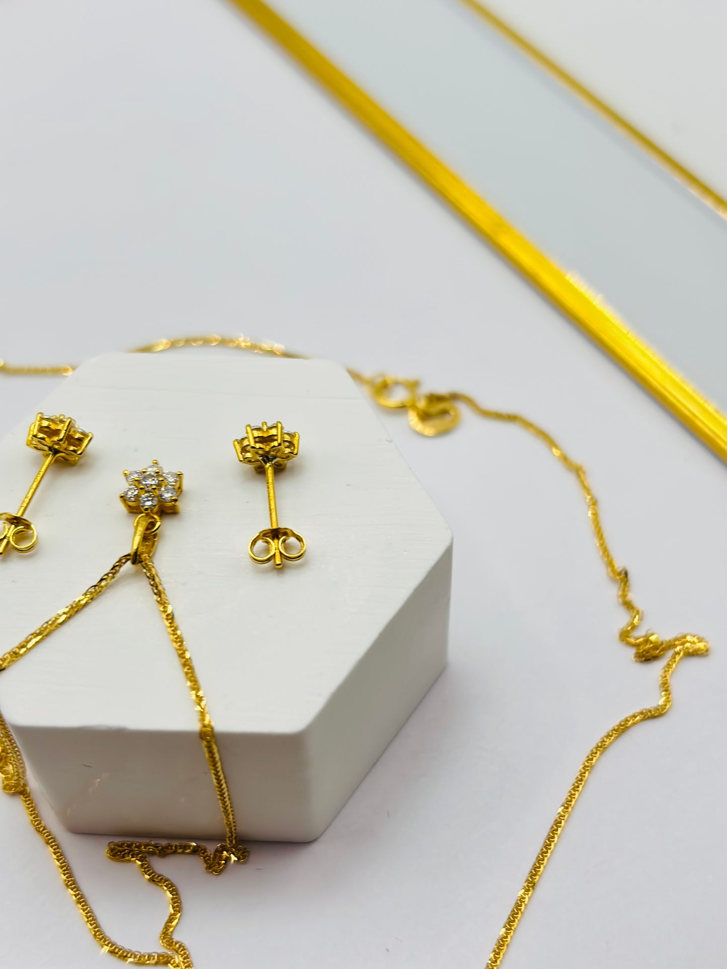 18K Gold Necklace and Earrings Rositas Moissanite Diamond Set