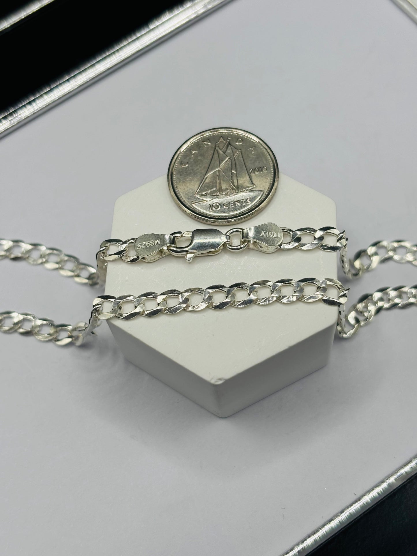 S925 Silver Flat Curb Chain 4 mm