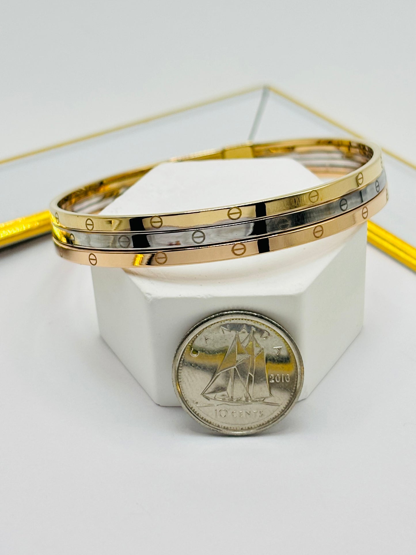 K18 Japan Gold Tri-color Clip Bangle (Please Read the Description)