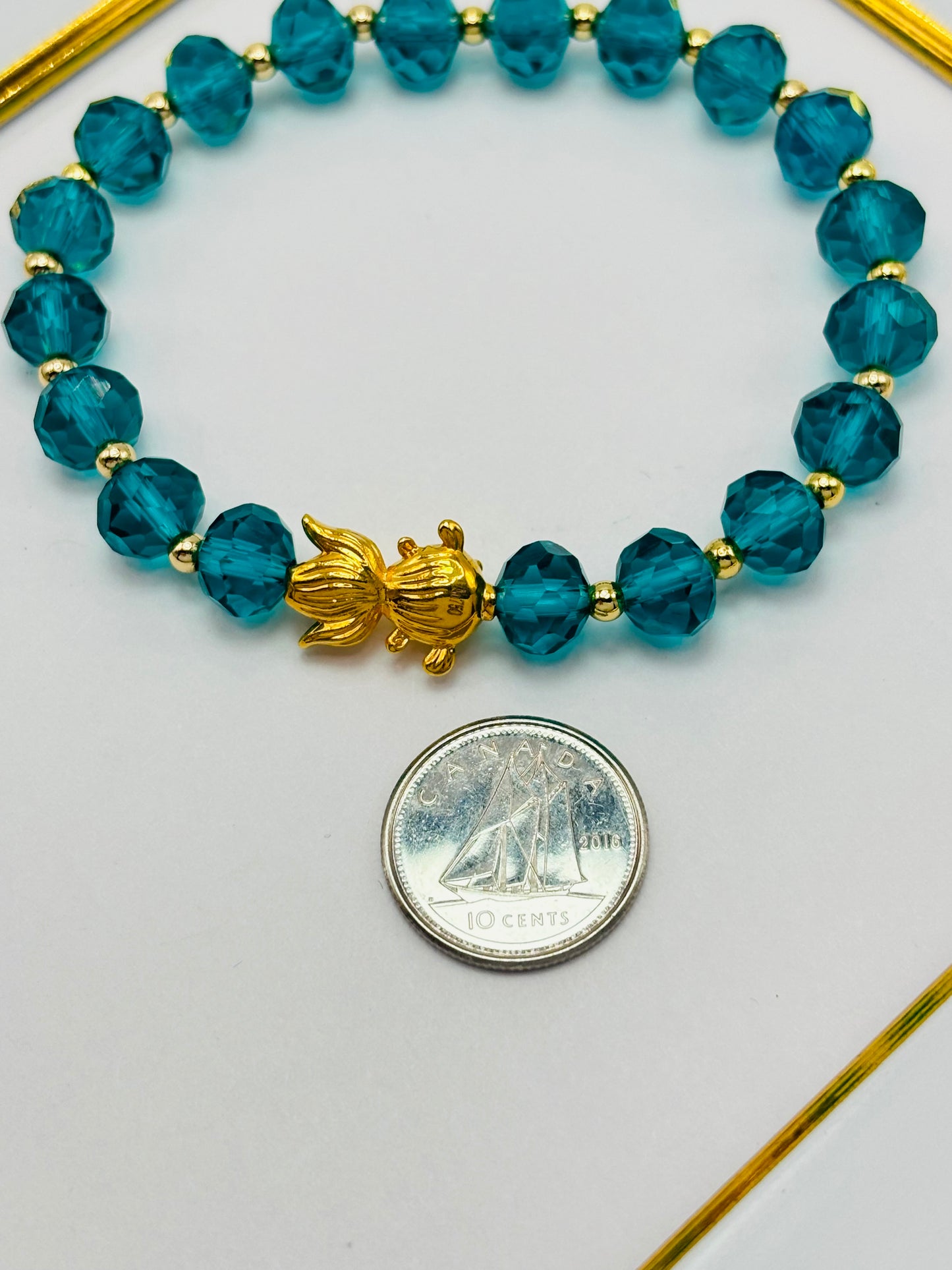 18K Gold Lucky Koi Fish Blue/Green Stone ( Hollow Empty Inside) Medium Size