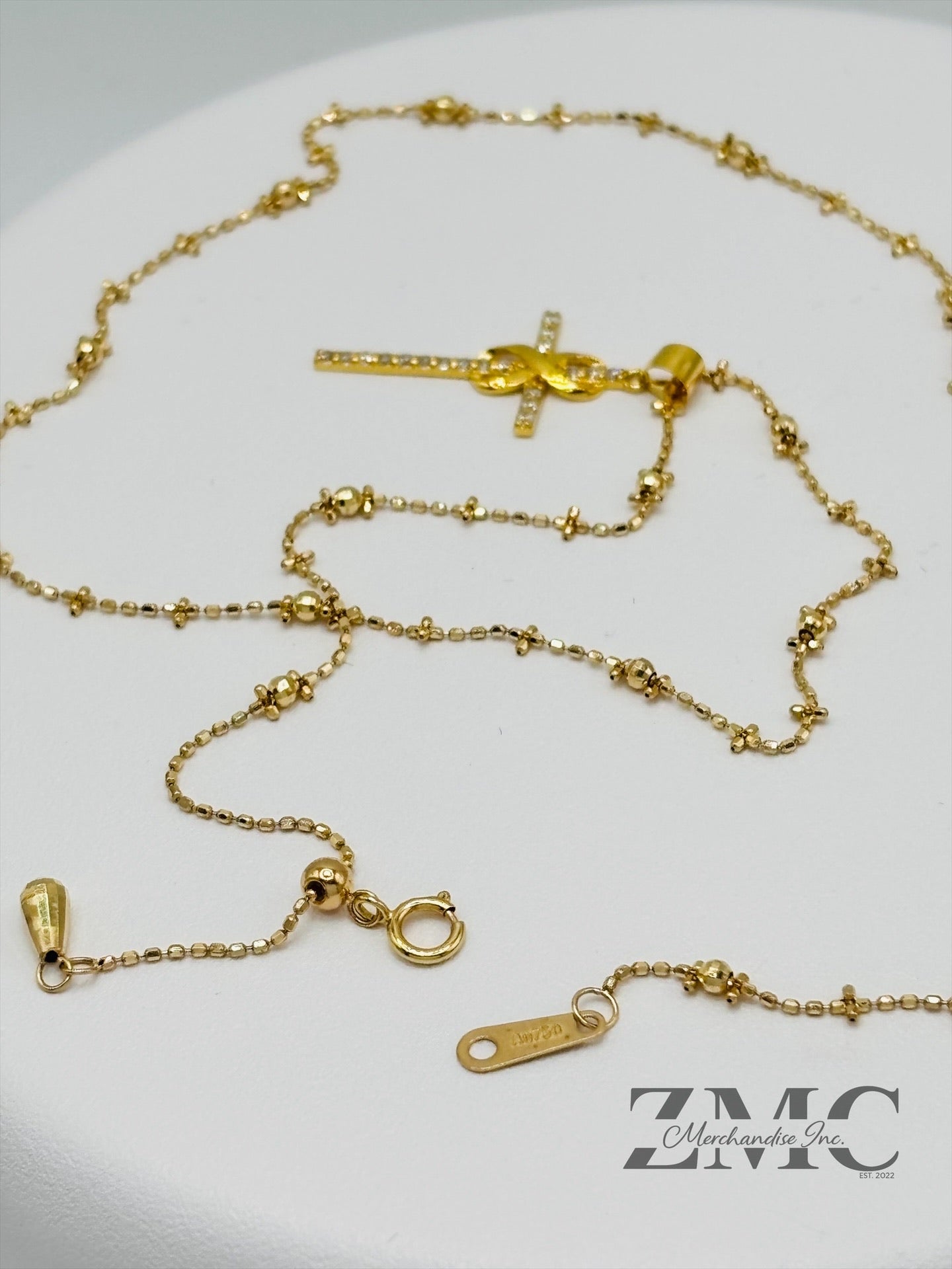 18K Gold Mirror Ball Cross Necklace