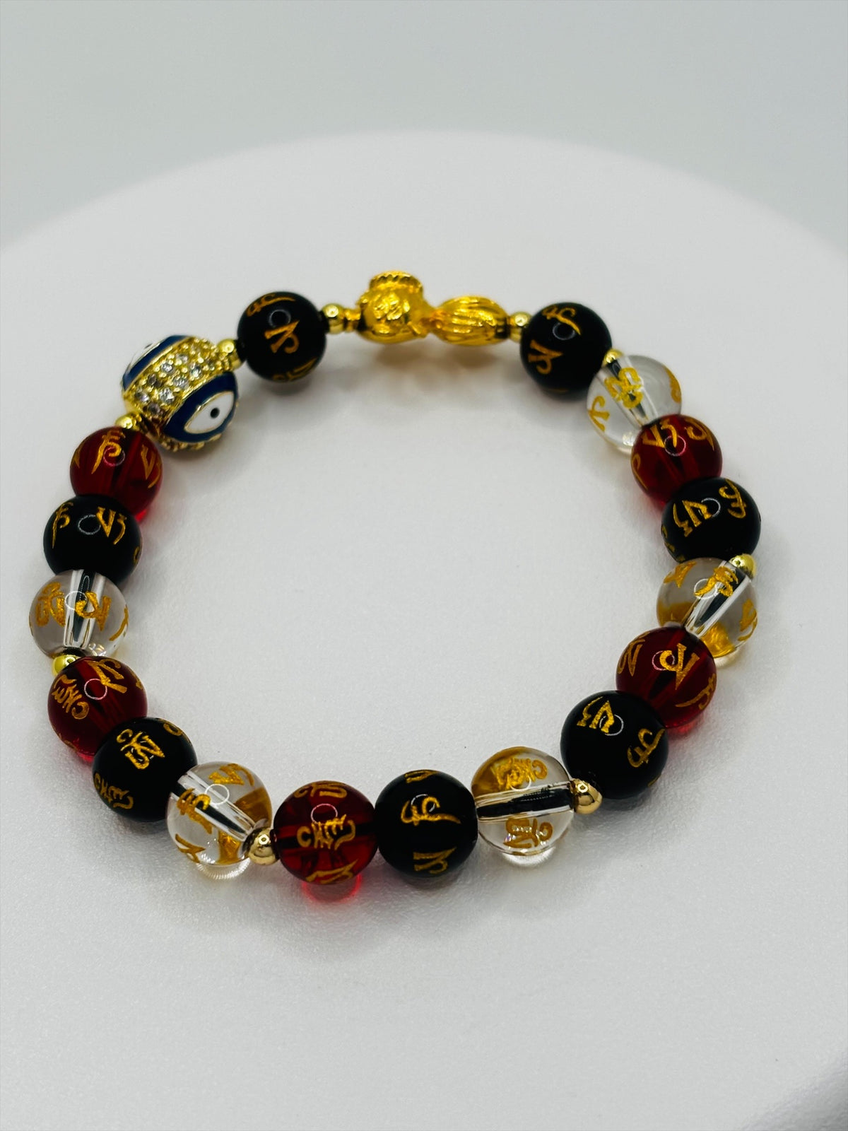18K Gold Lucky Koi Fish White/Black/Red Mantra Evil Eye Bracelet ( Hollow Empty Inside)
