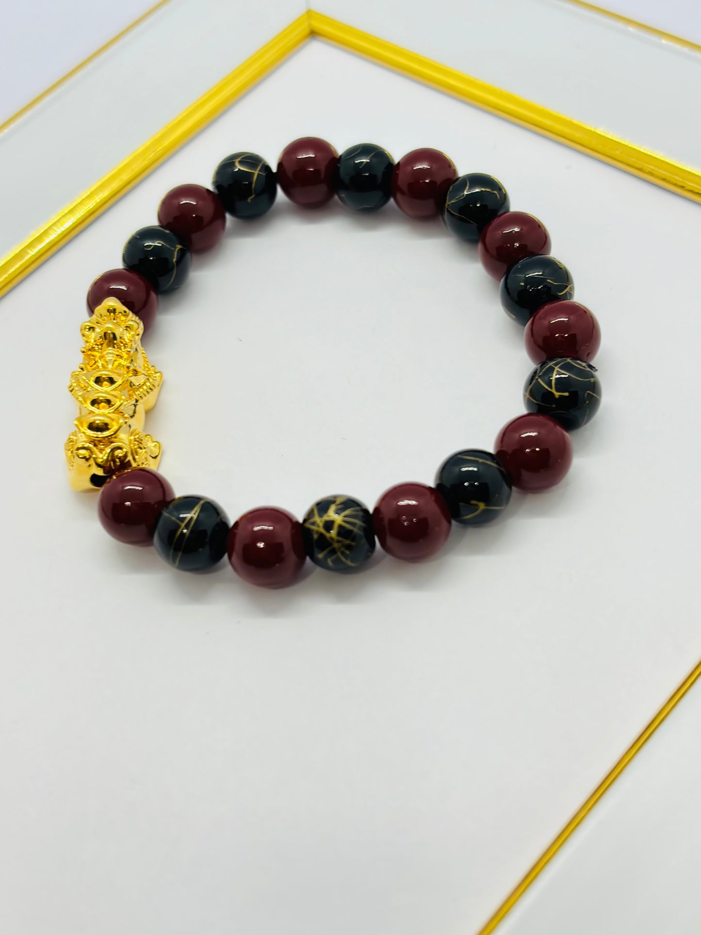 18K Gold Lucky Piyao/ Pi Xiu Bracelet Red & Black ( Hollow Empty Inside) Extra Large Size
