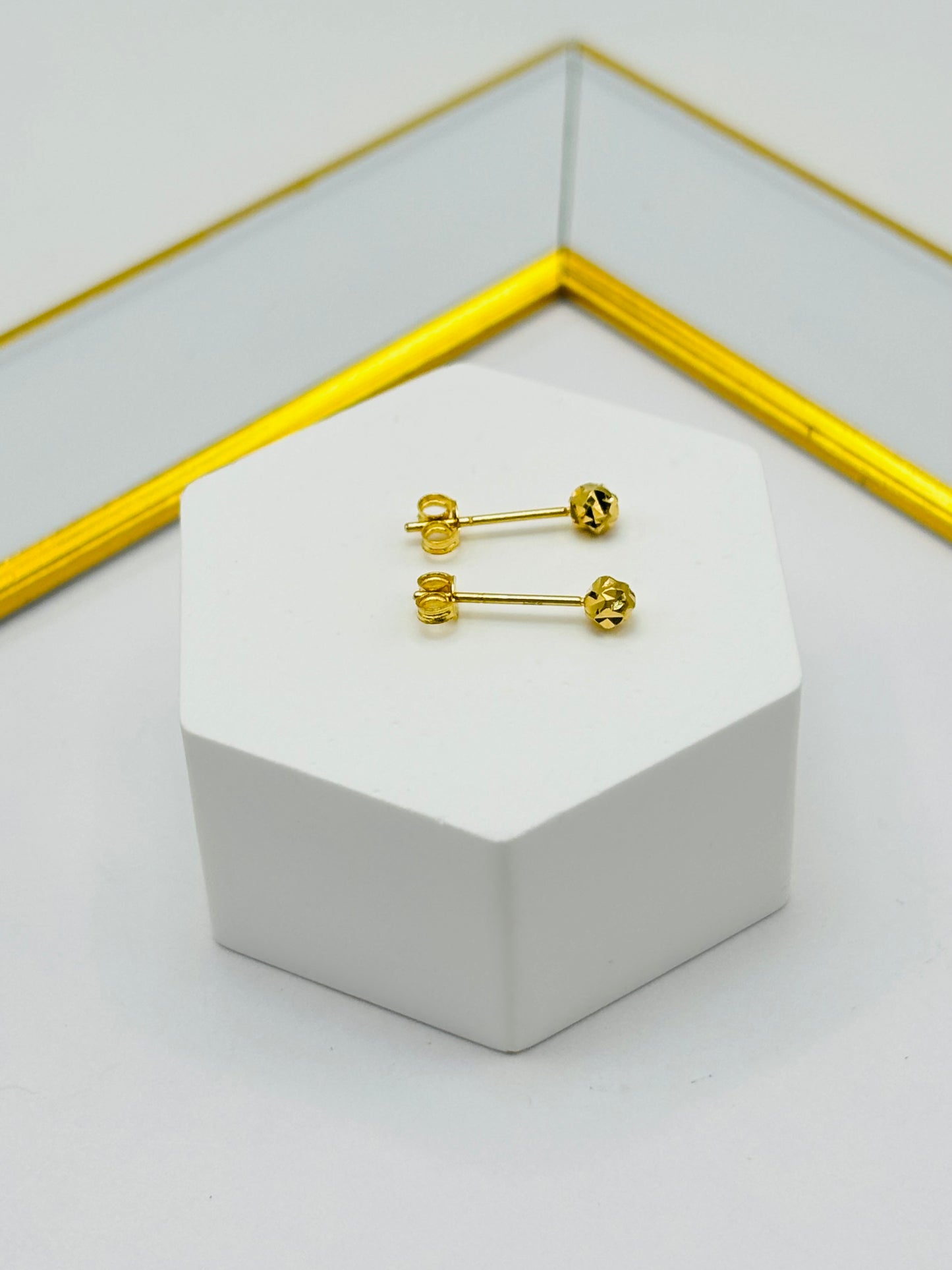 18K Gold Plain Small Diamond Cut Ball Kids Earrings