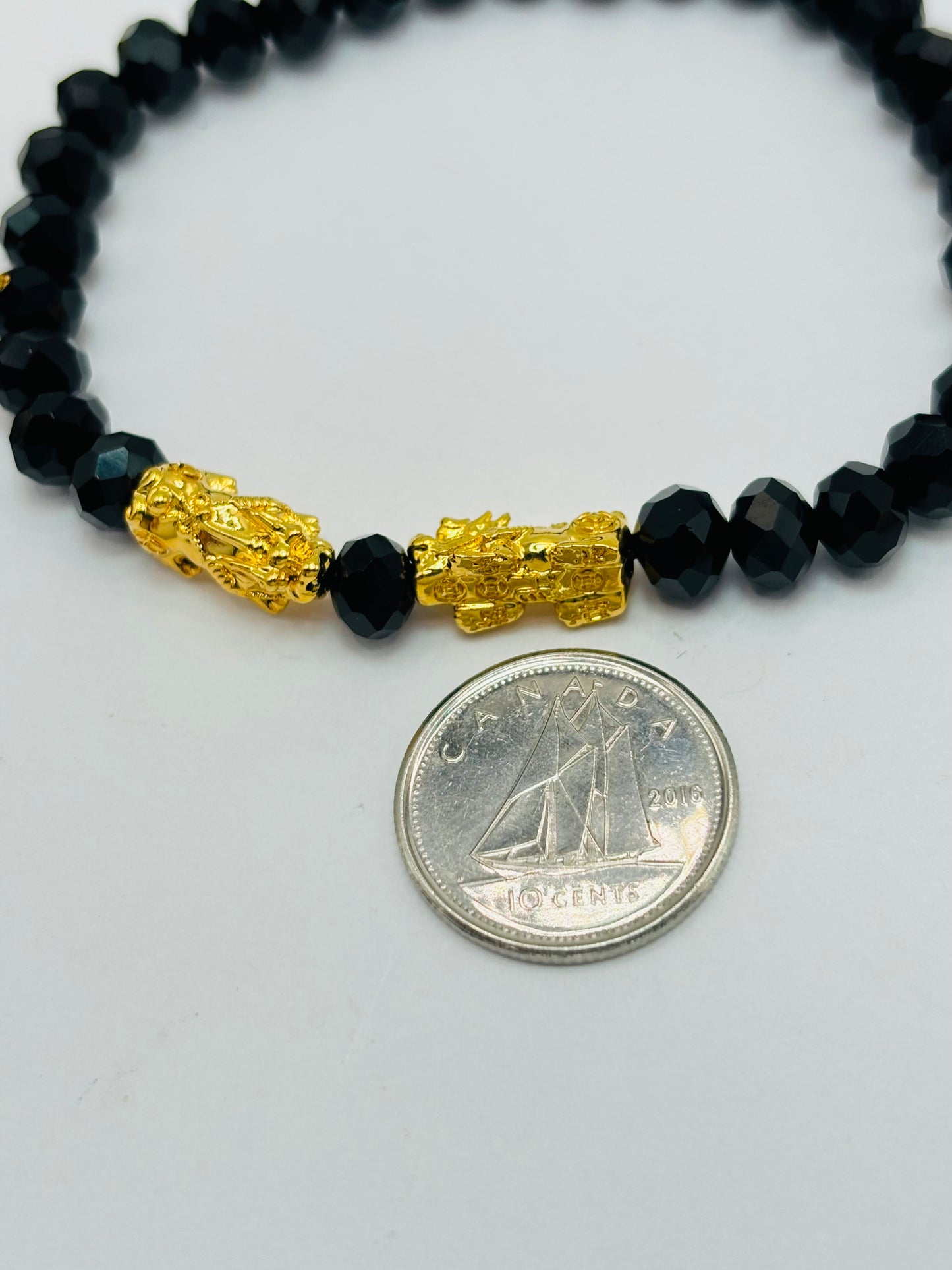 18K Gold  Double Lucky Piyao/ Pi Xiu Black Stone  ( Hollow Empty Inside) Small Size