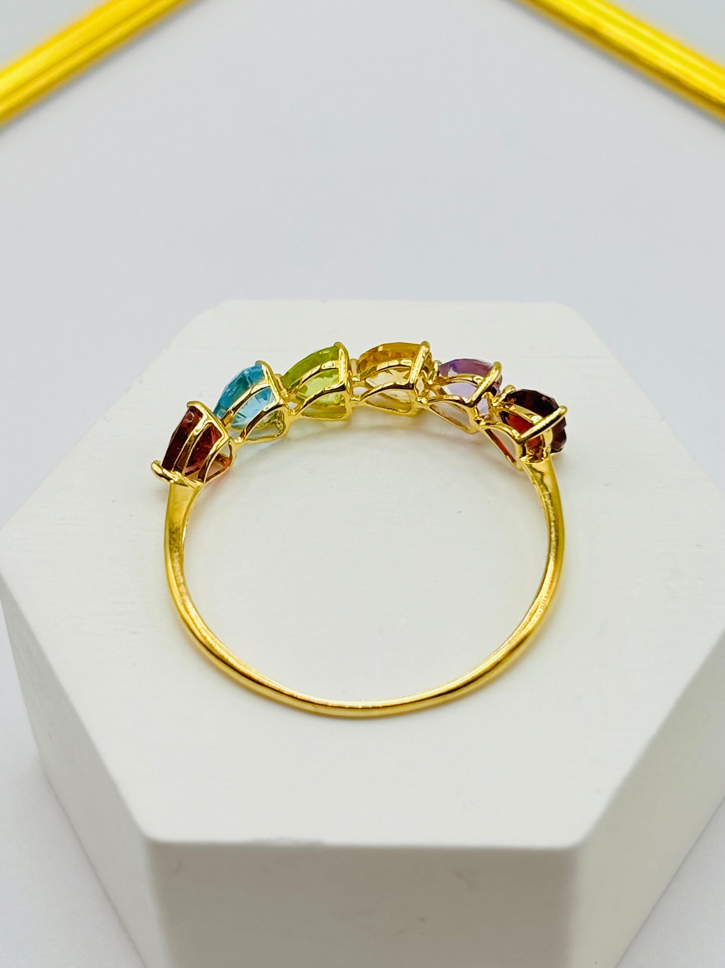 18K Gold Natural Multicolor Stone Lucky Ring