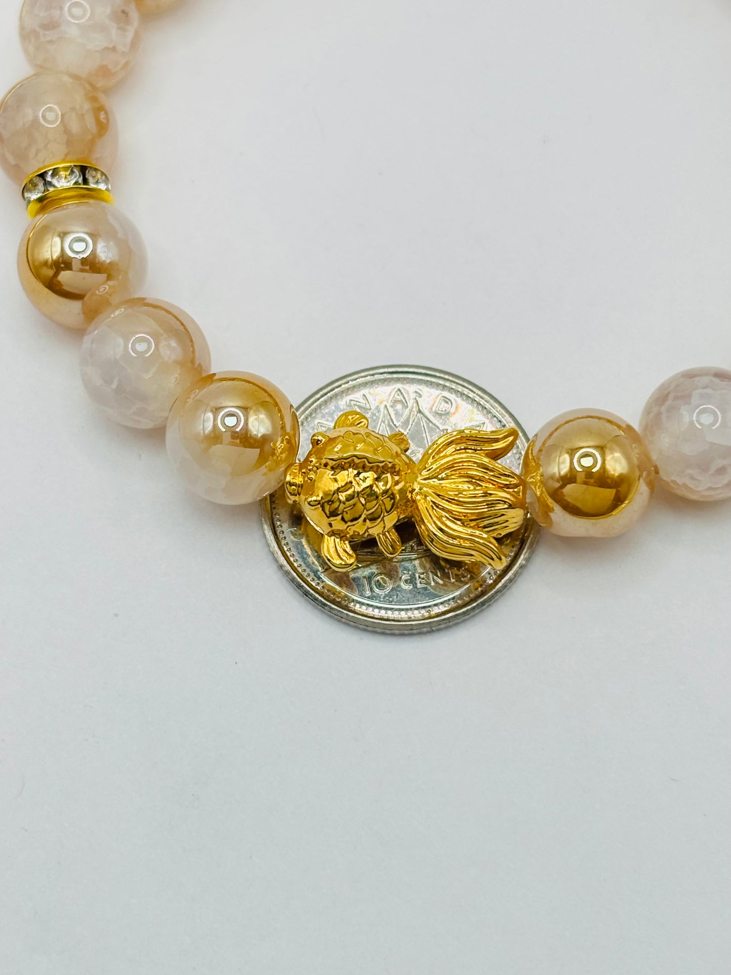 18K Gold Lucky Koi Fish Sun Stone ( Hollow Empty Inside) Medium Size