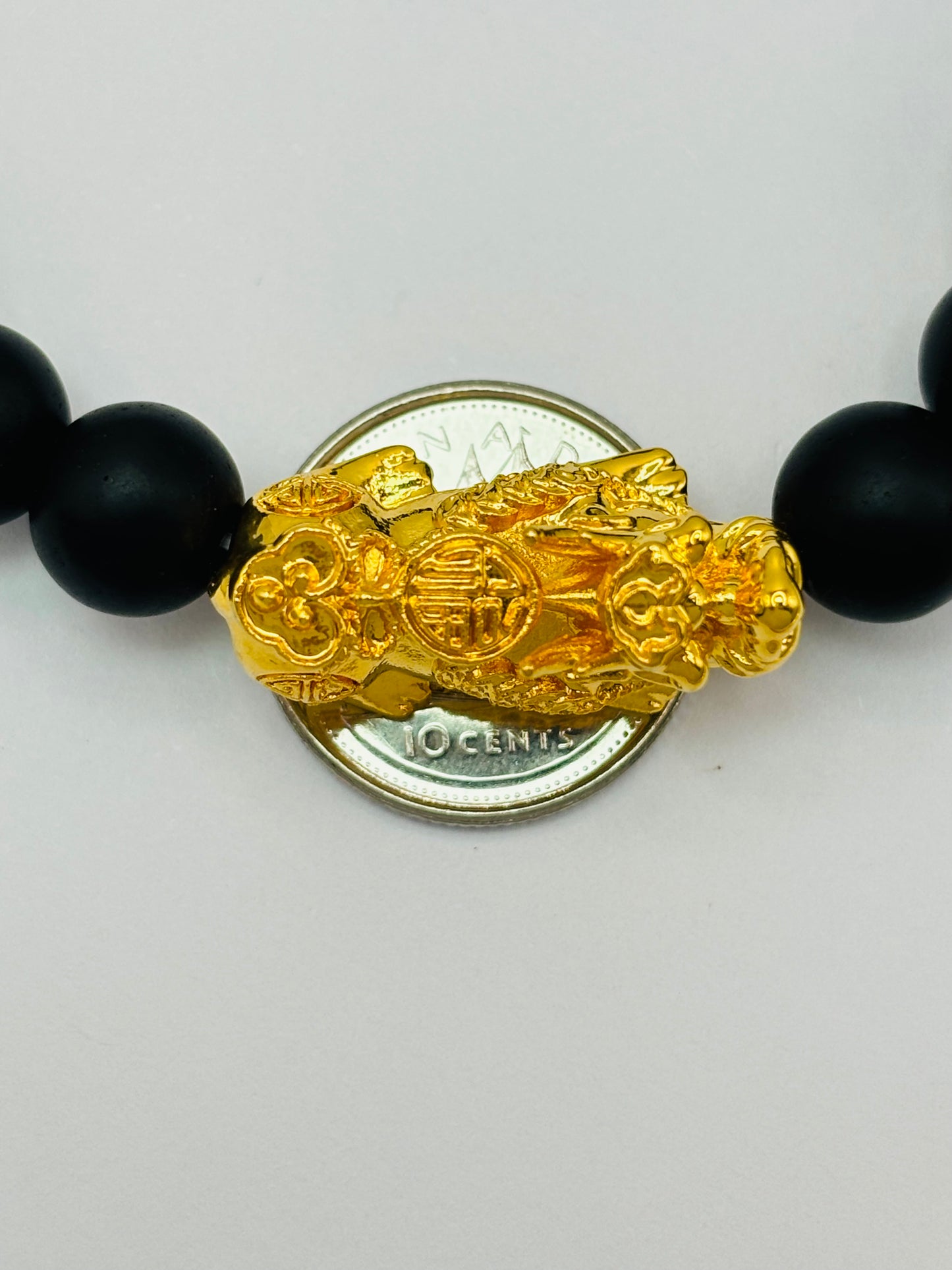 18K Gold Lucky Piyao/ Pi Xiu Square Lava and Black Agate Stone ( Hollow Empty Inside) Extra Large Size