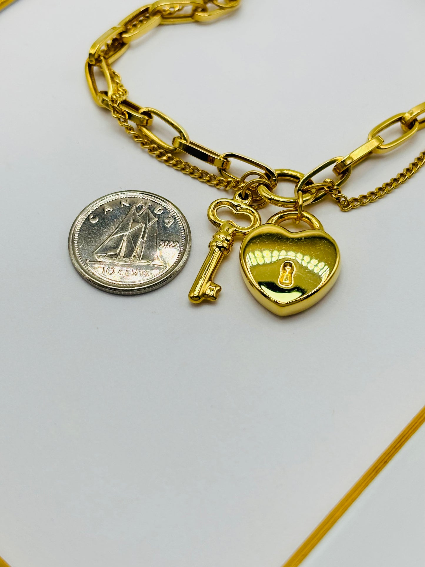 K18 Japan Gold Double Bracelet with Hearth & key Charm Bracelet