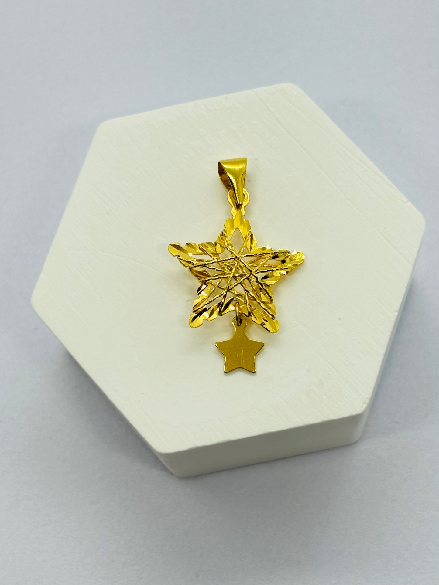 18K Gold Double Star Pendant