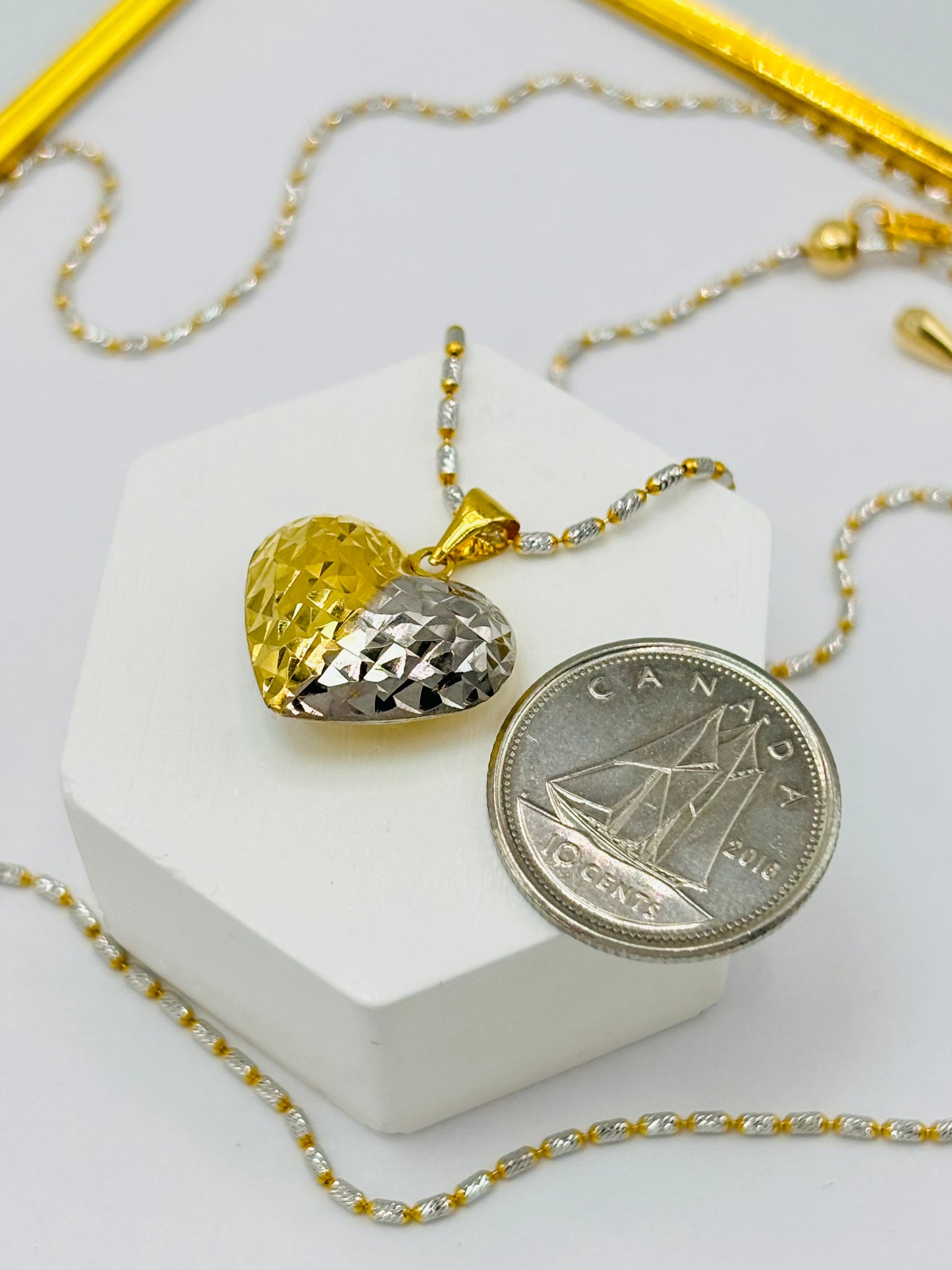18K Two-tone with Heart Pendant Set