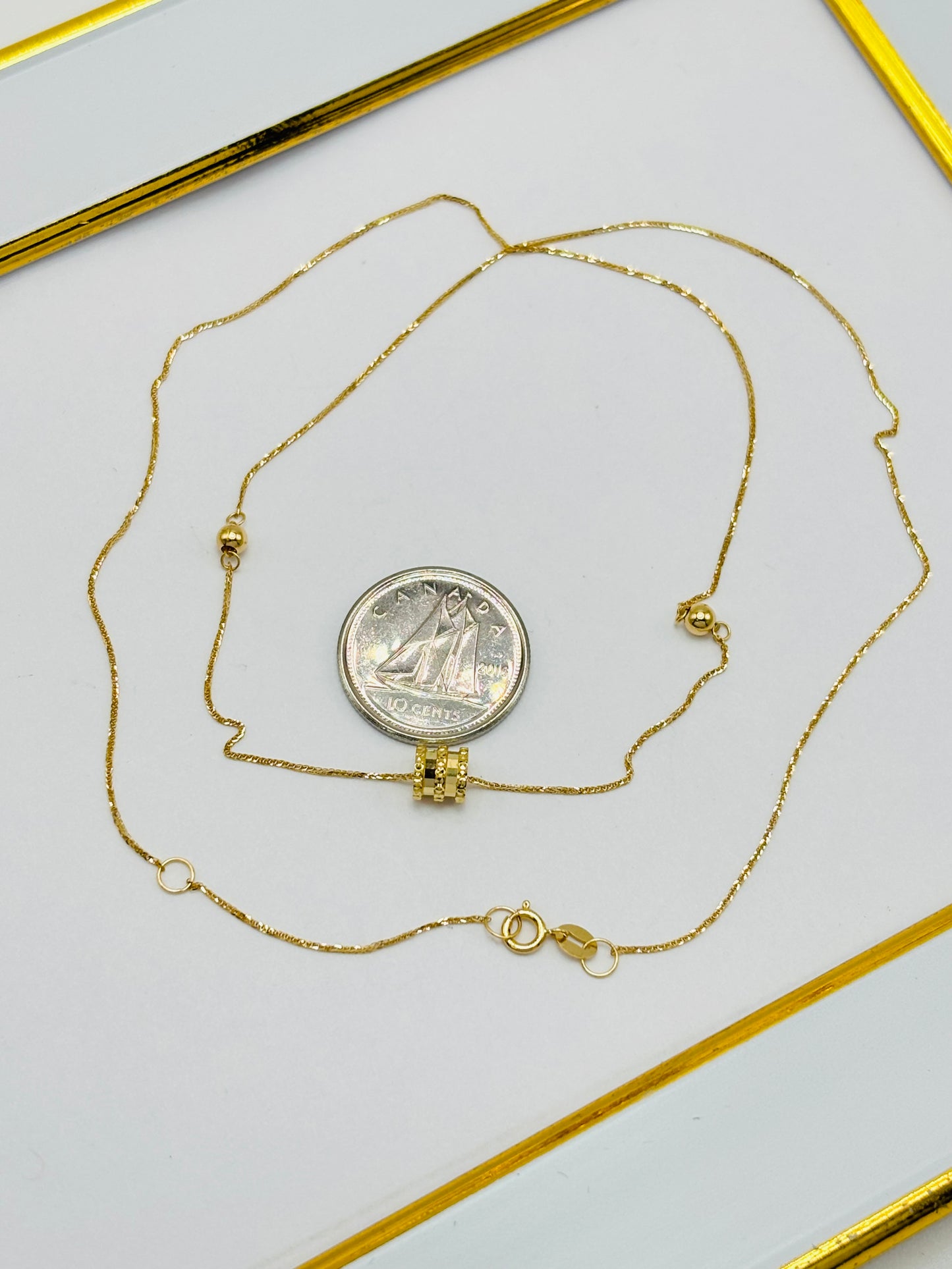 18K Gold Barrel & Ball Attached Necklace