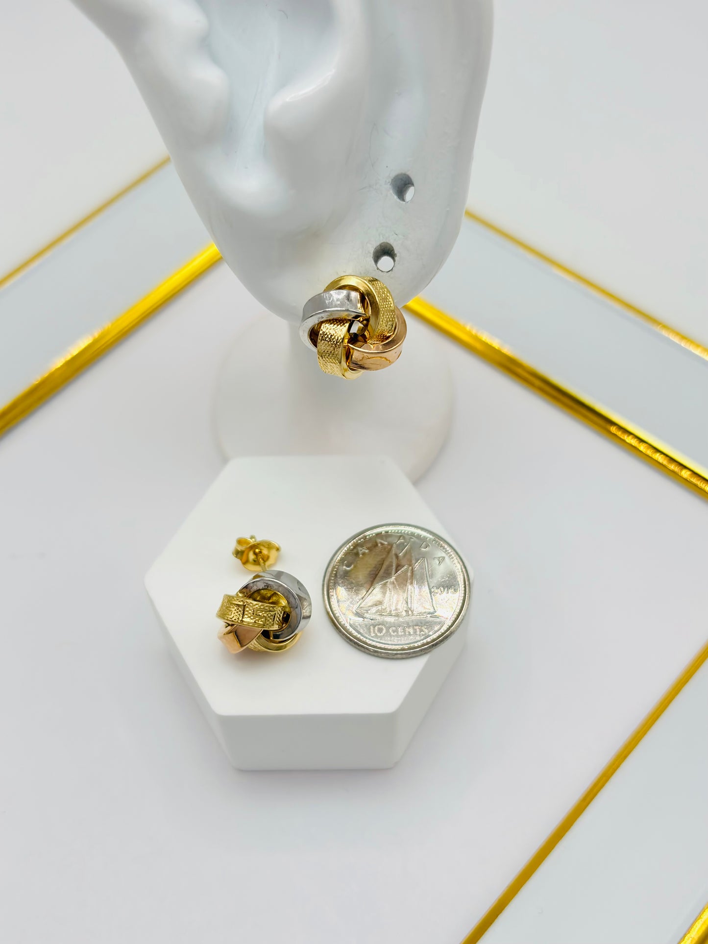 18K Gold Tri-color Knot Earrings