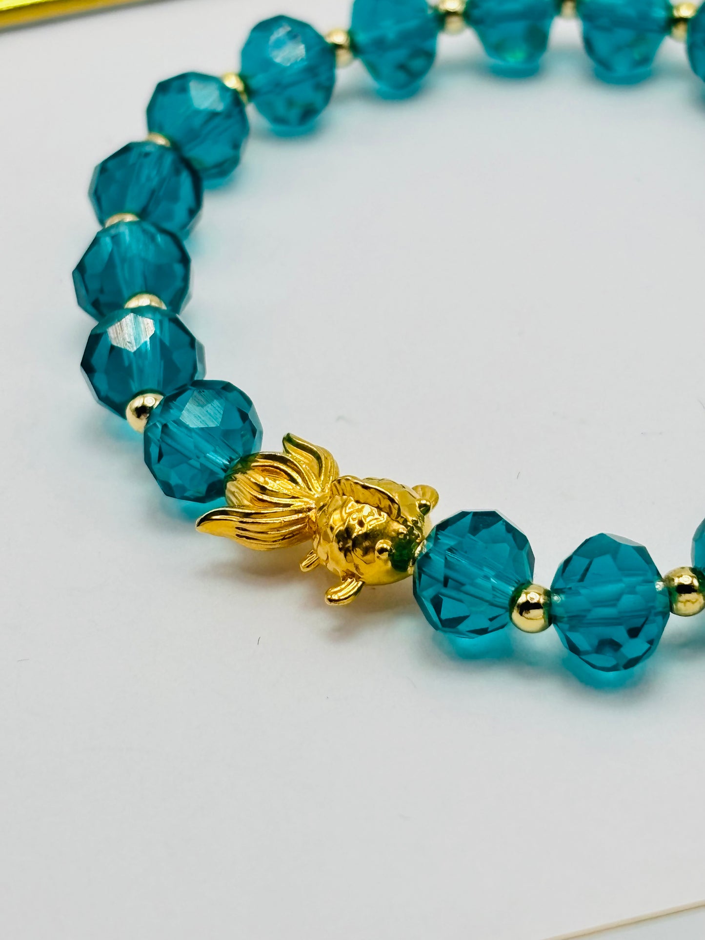 18K Gold Lucky Koi Fish Blue/Green Stone ( Hollow Empty Inside) Medium Size