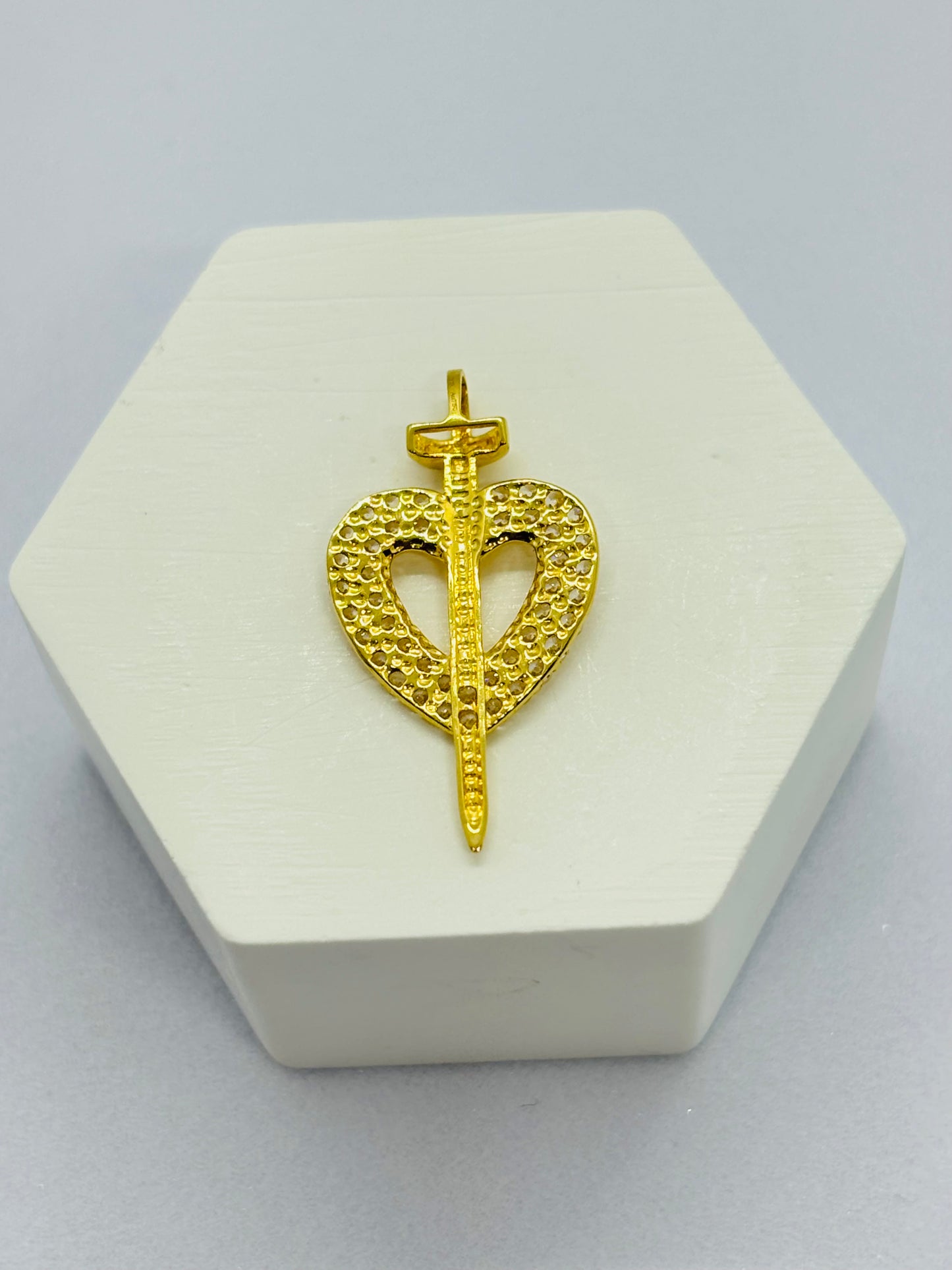 18K Gold Heart and Sword Pendant