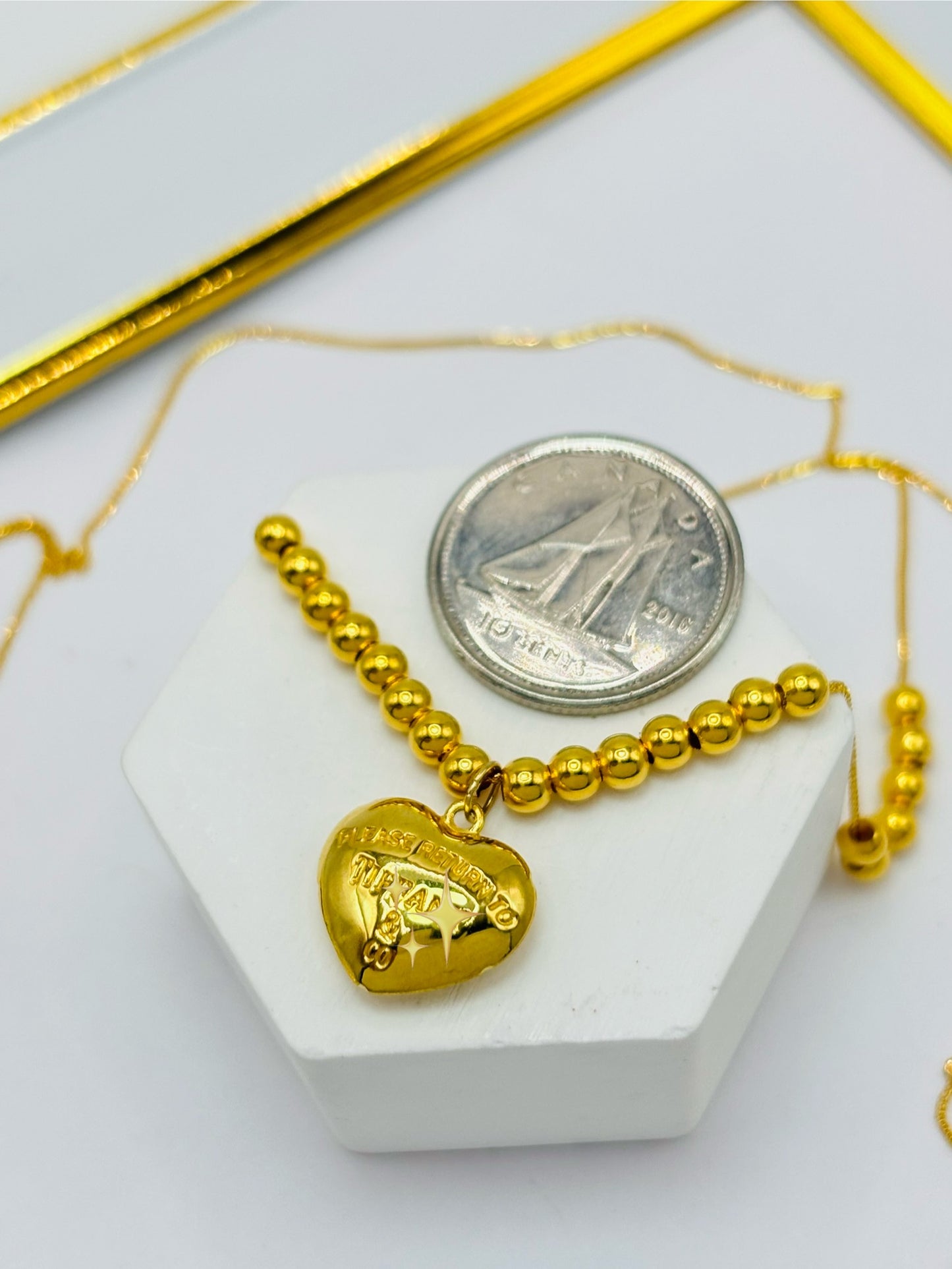 18K Gold Running Ball & Heart Charm Necklace