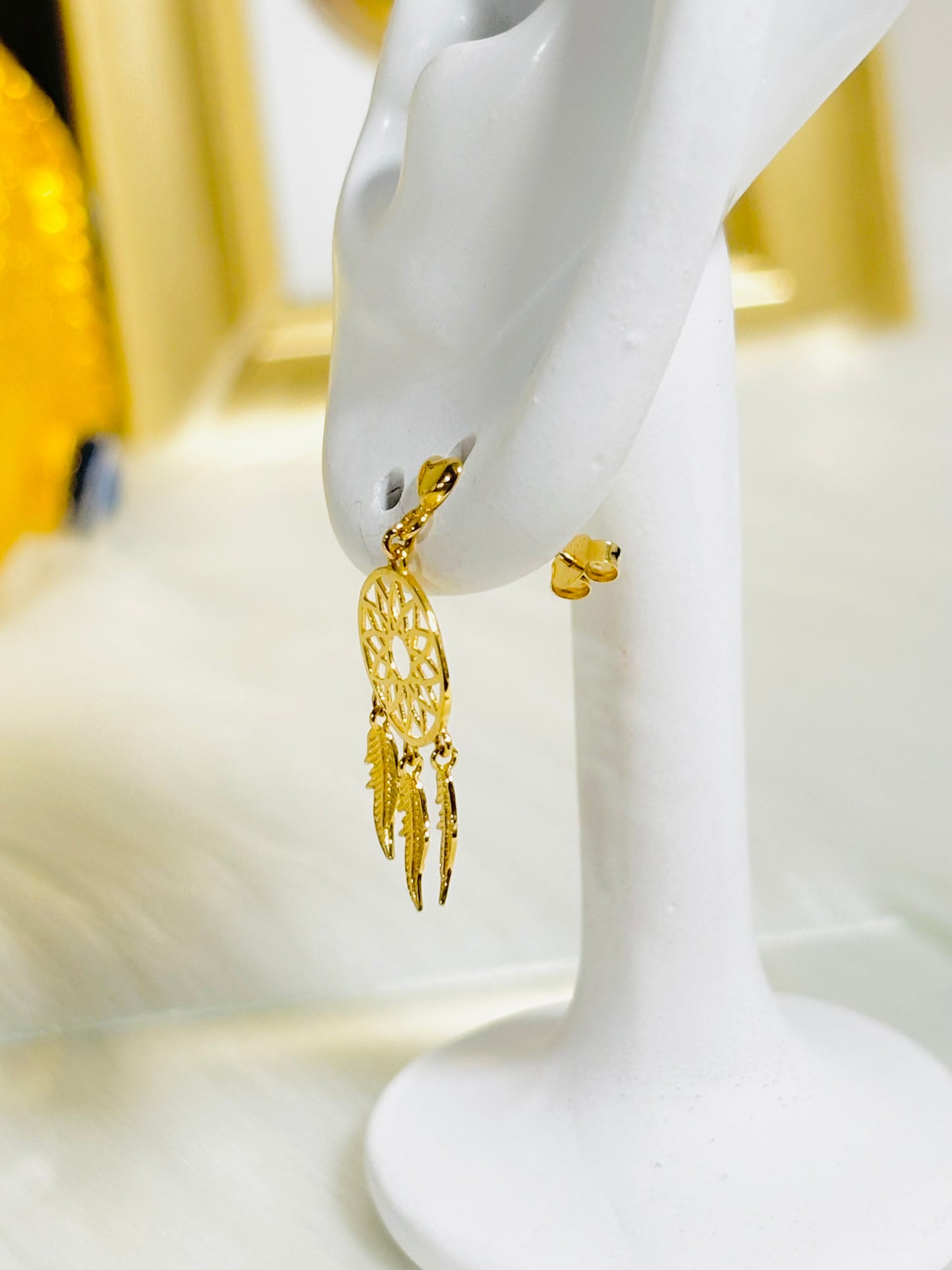 18K Gold Dream Catcher Dangling Earrings