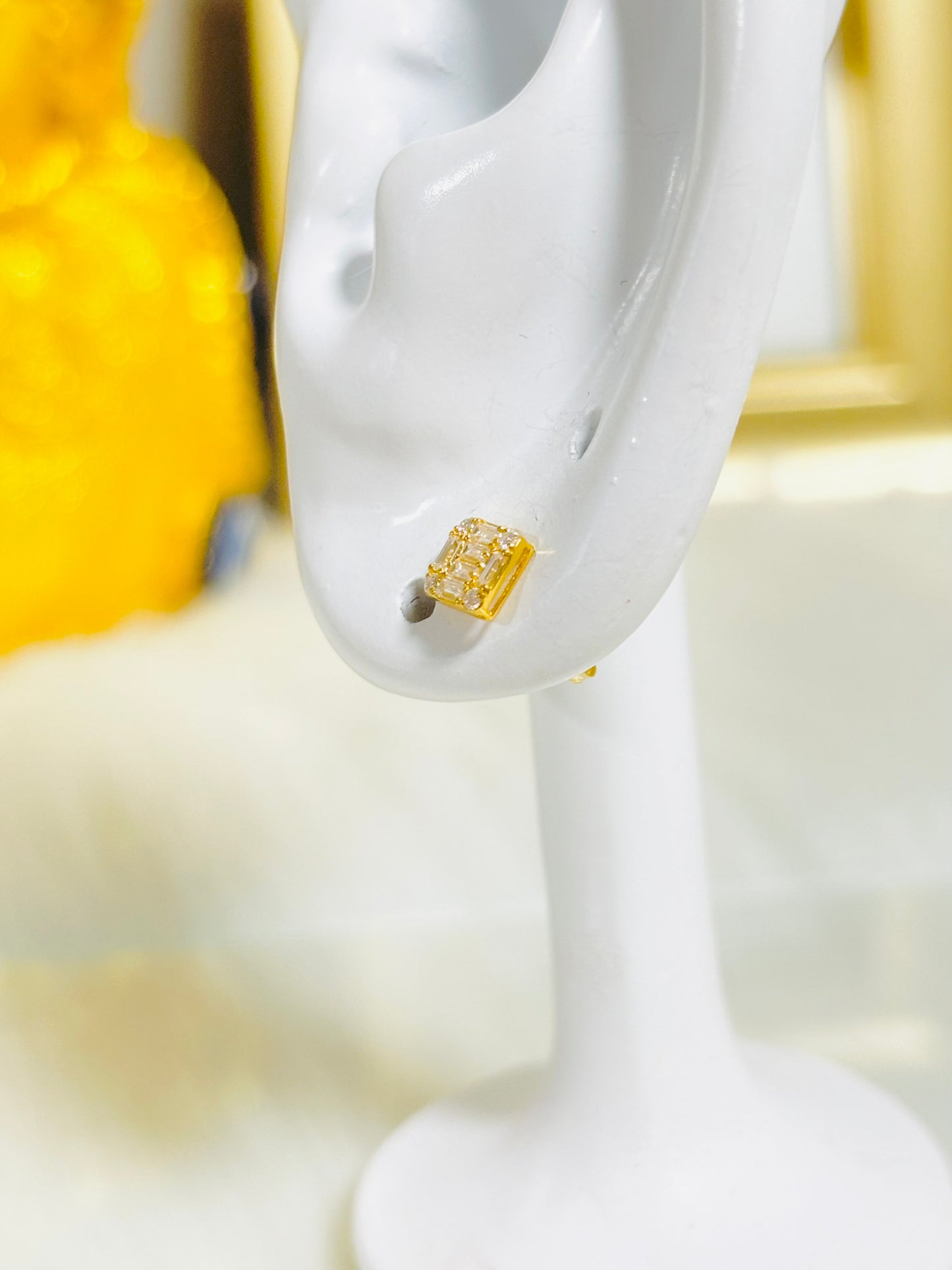 18K Gold Square Moissanite Diamond Earrings